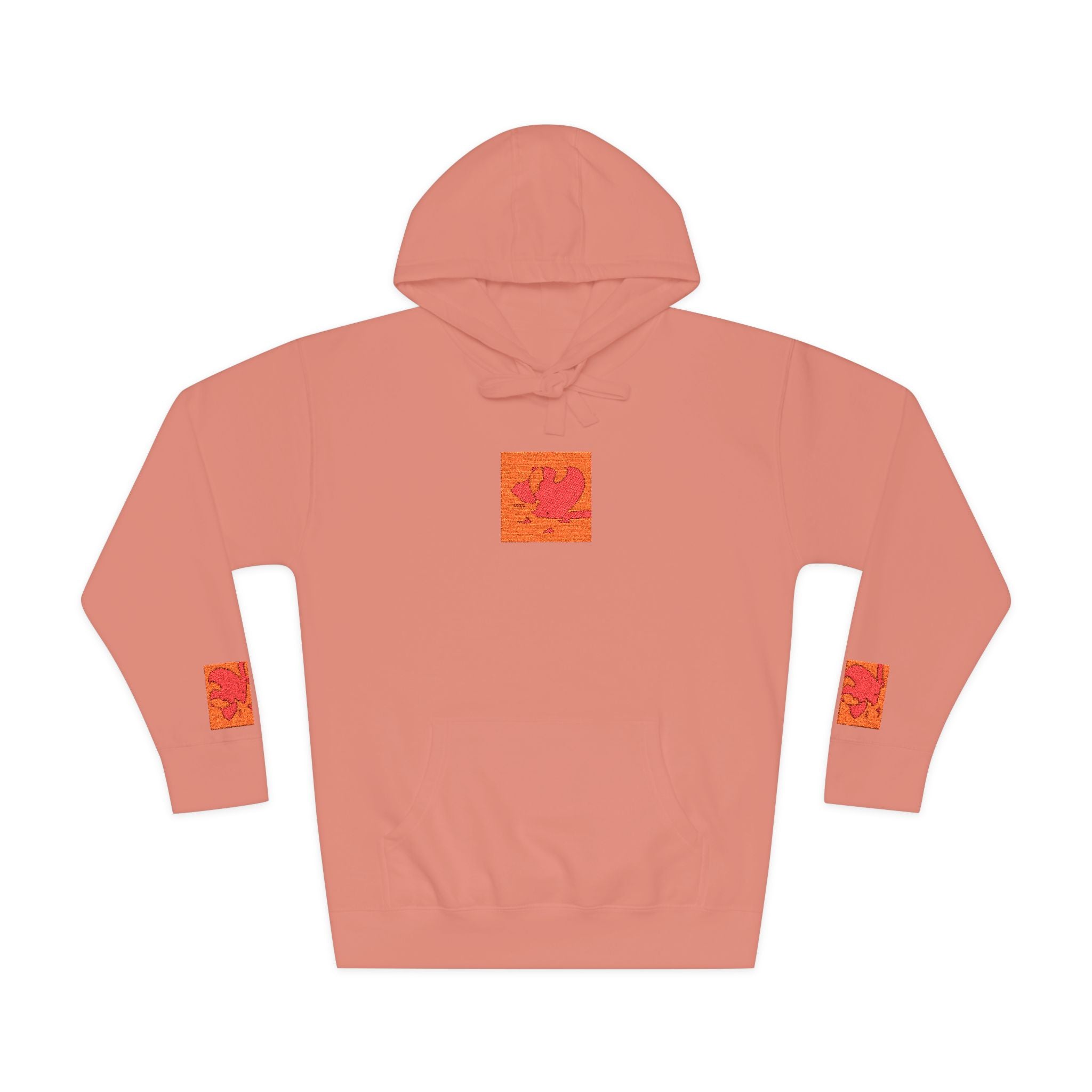 Orange Phoenix Pixel Art Hoodie | Square Chest & Sleeve Patch