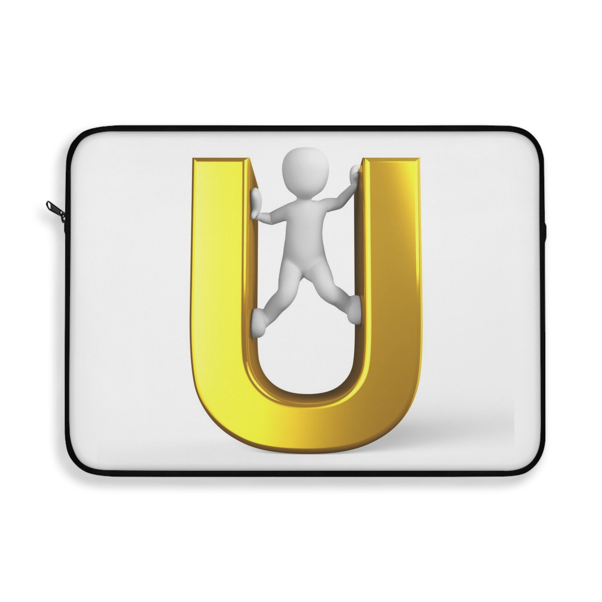 Gold Letter U with 3D Figure Laptop Sleeve | Monogram Initial U