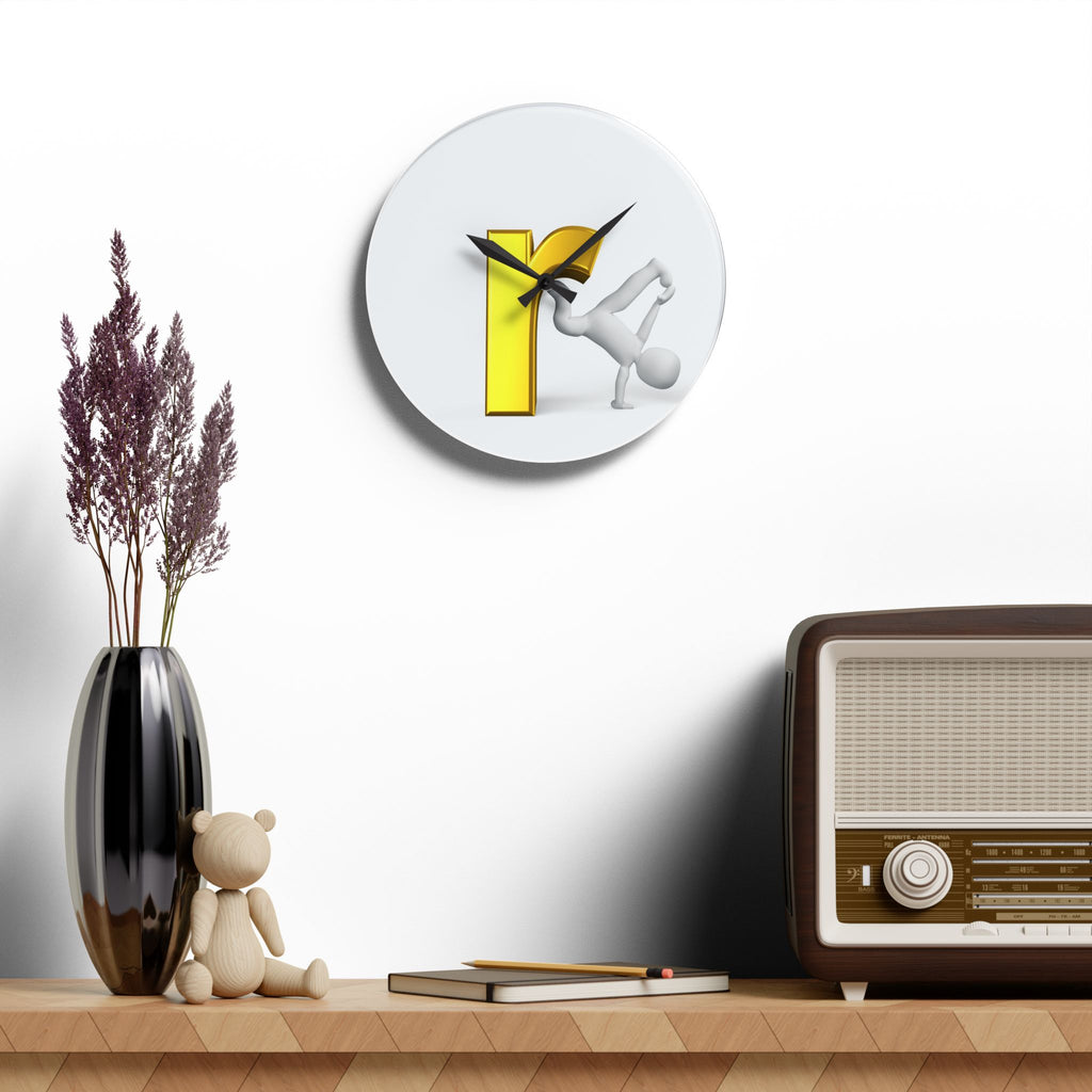 3D Letter R Breakdancer Acrylic Wall Clock | Modern Alphabet Decor