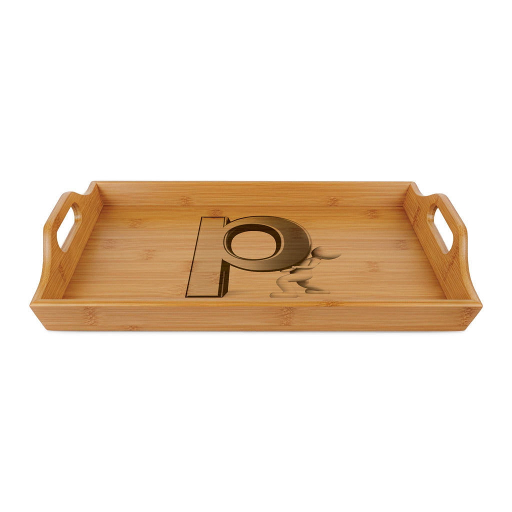 Engraved Letter P Bamboo Serving Tray | Personalized Initial Tray