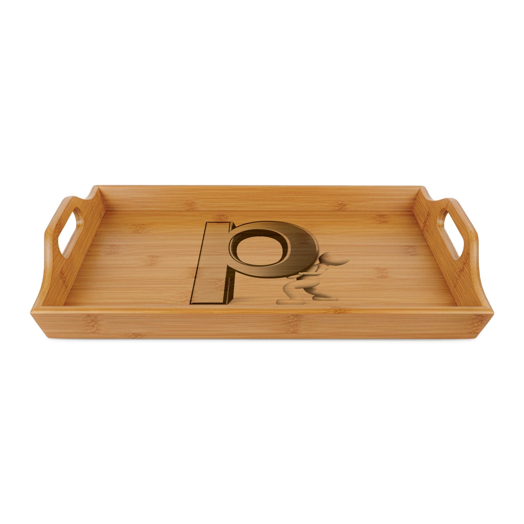 Engraved Letter P Bamboo Serving Tray | Personalized Initial Tray