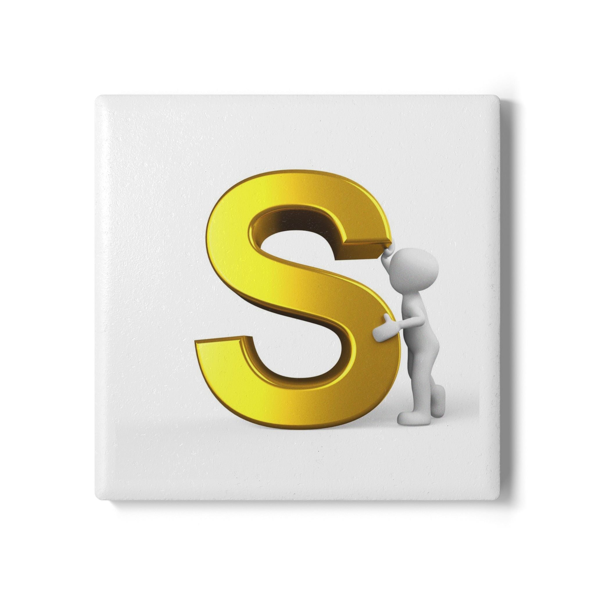 Gold Letter S with Figurine Ceramic Coaster | Monogram Initial Coaster