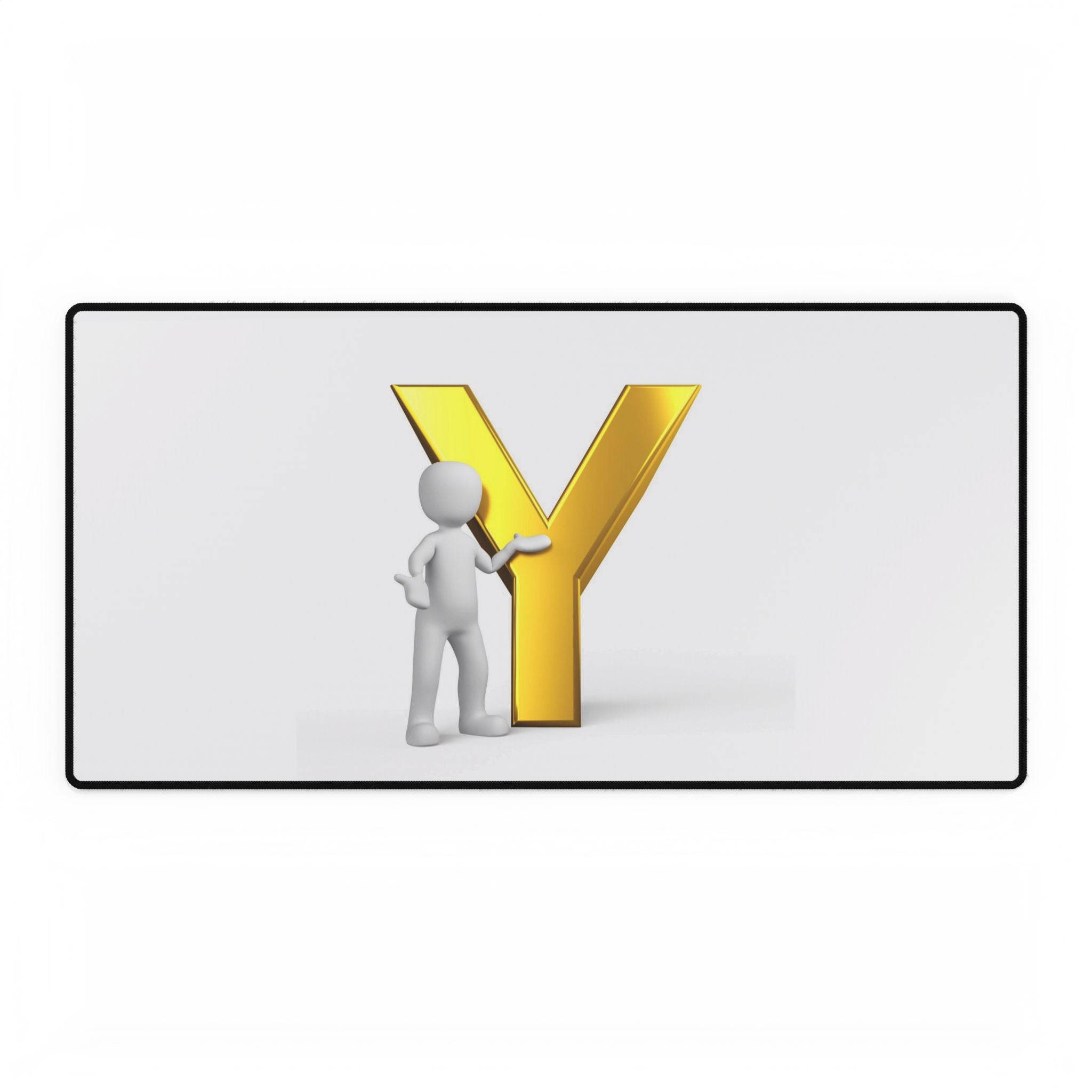 Schreibtischunterlage mit goldenem Buchstaben Y und 3D-Figur | Schreibtischunterlage mit Alphabet-Initialen
