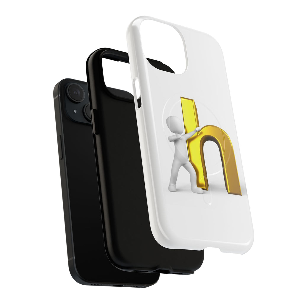 3D Person Pushing Gold Letter h Phone Case | Tough Magnetic Case