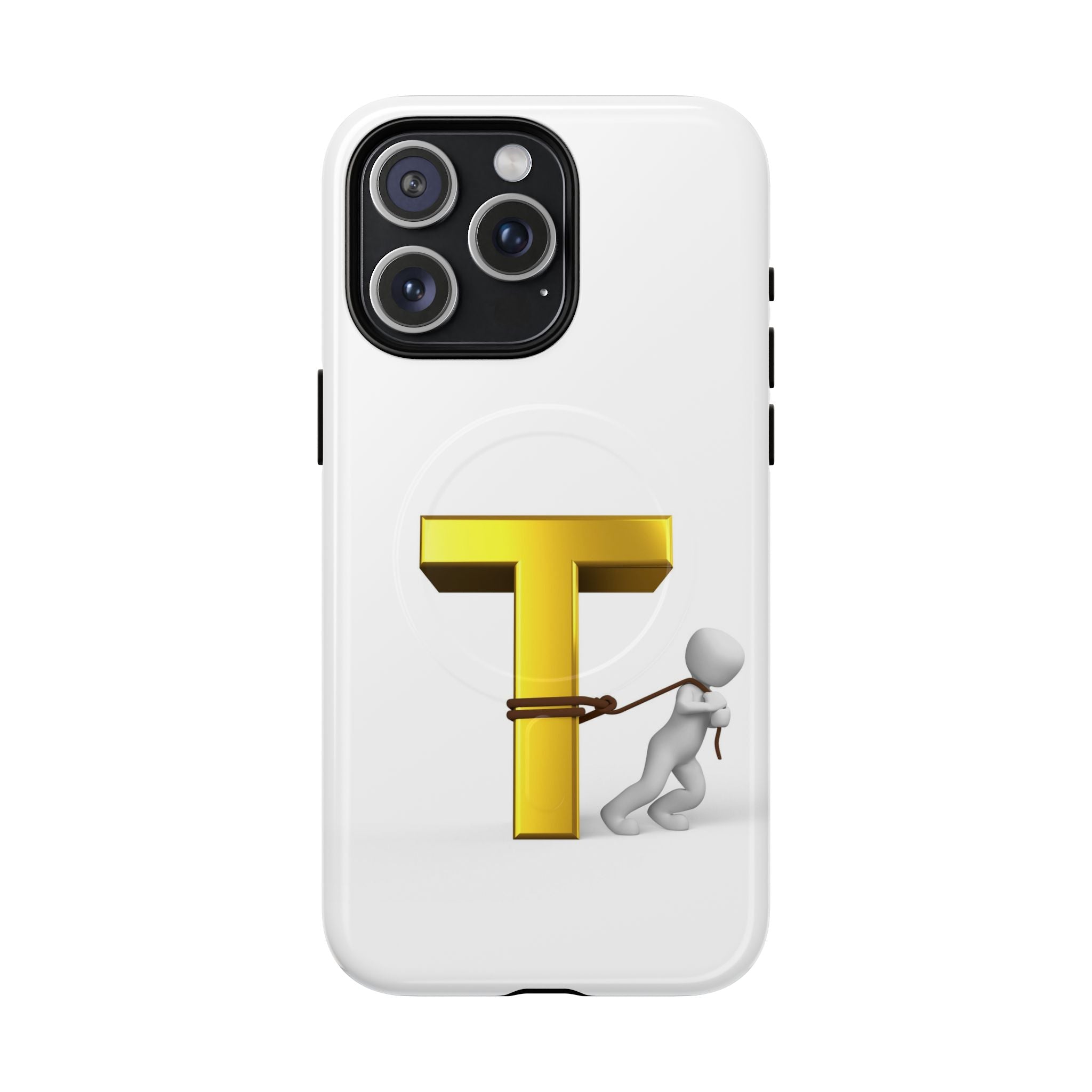 Coque de téléphone Lettre T en or avec personnage tirant | Coque magnétique résistante