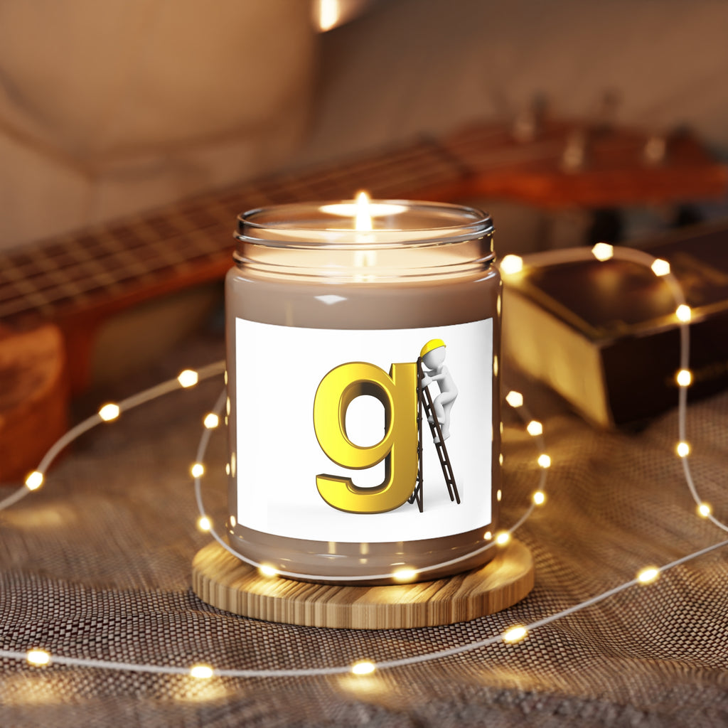 Golden Letter G with Worker Illustration Candle | 9oz Soy Jar