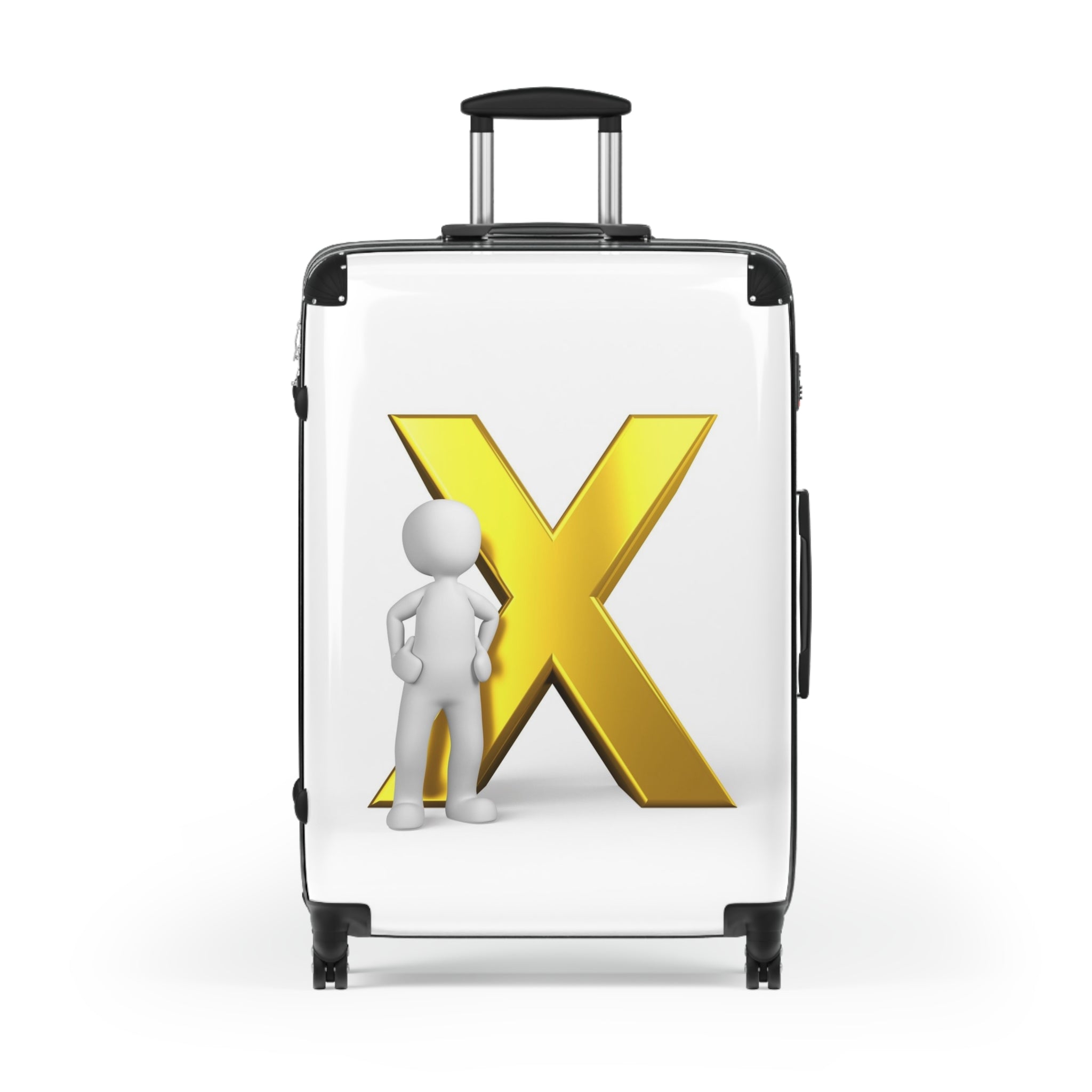 3D Figure with Gold X Suitcase | Personalized Luggage Cover