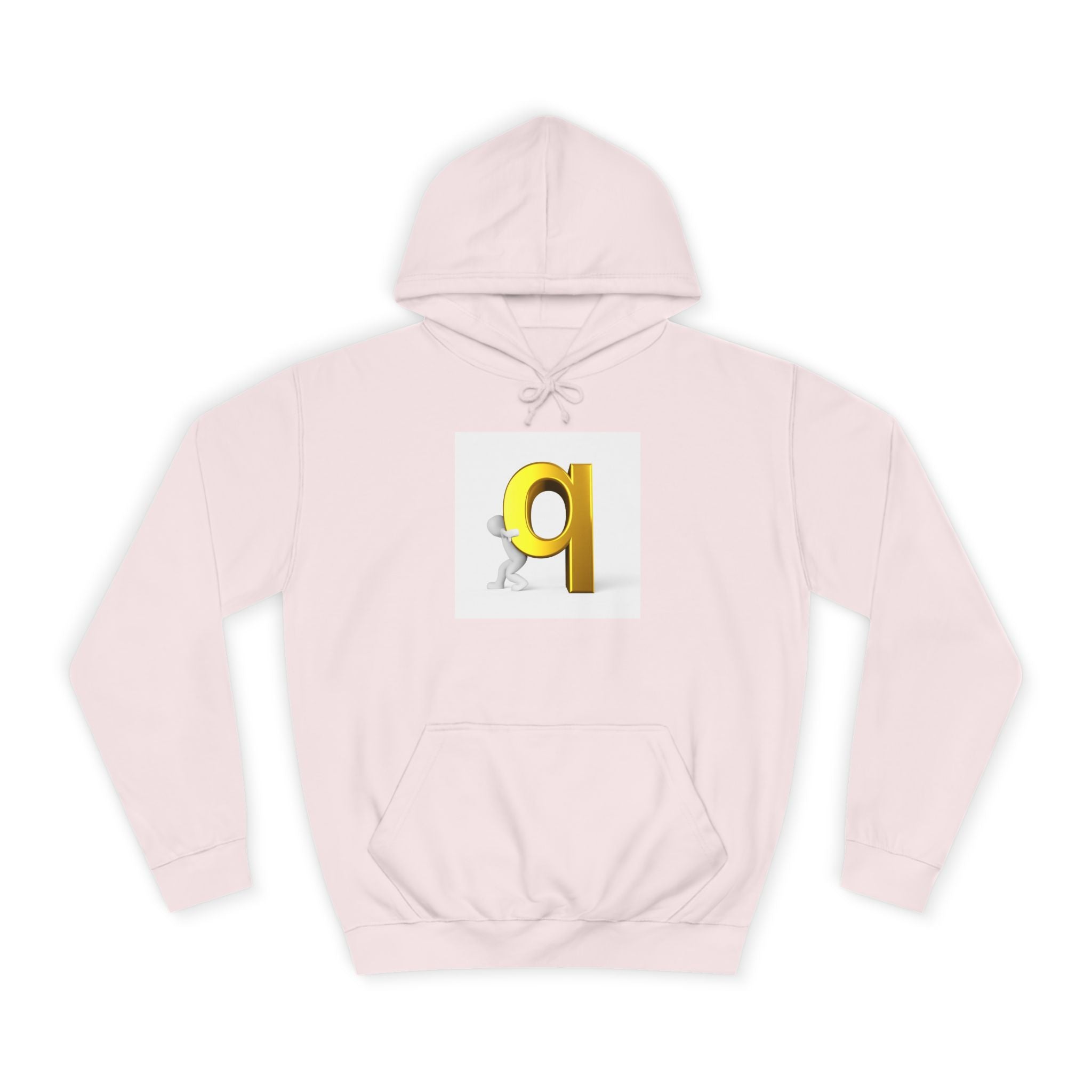 Gold Letter Q Hoodie | 3D Figure Pushing Q Graphic