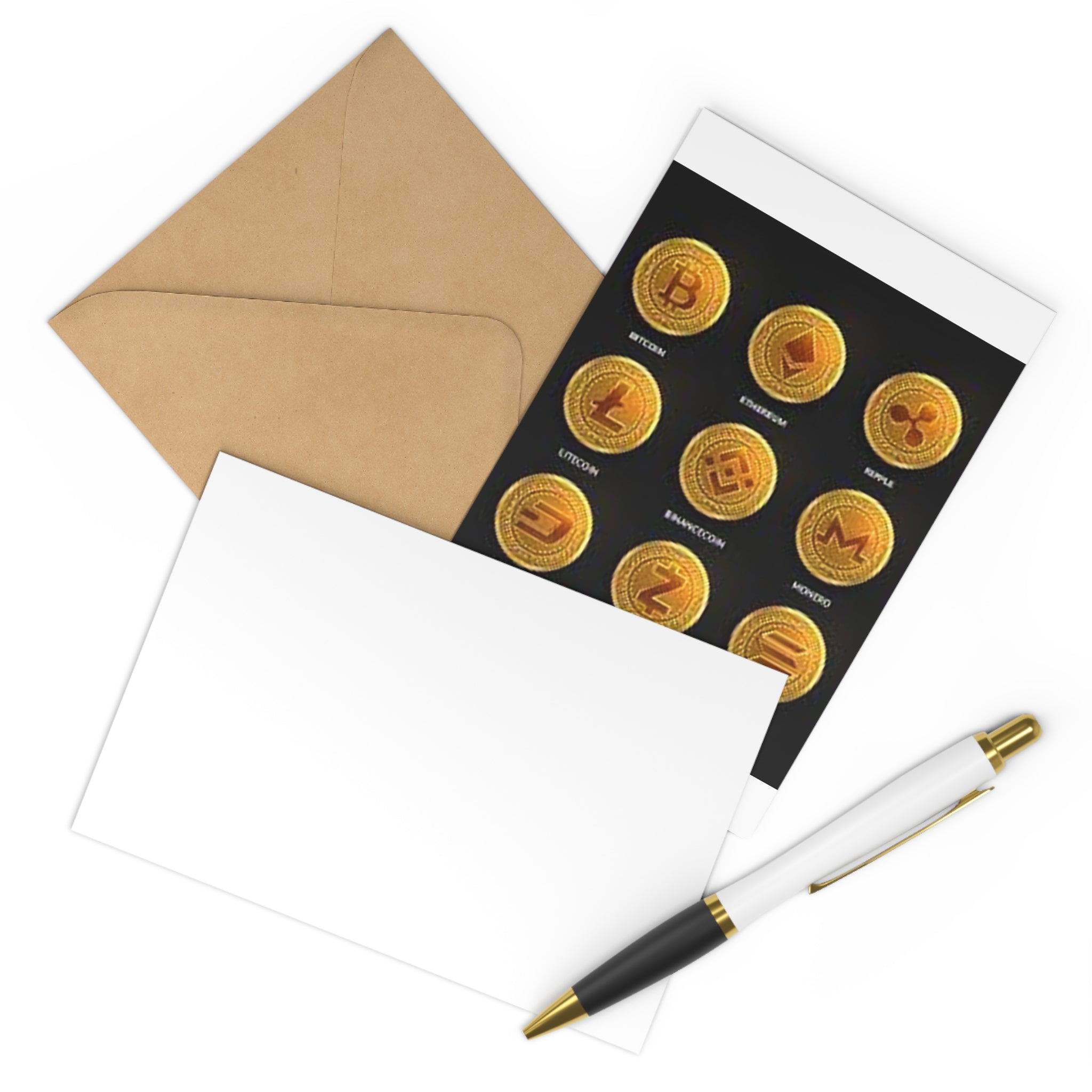 Cryptocurrency Coin Icons Postcards | Bitcoin Ethereum Ripple Litecoin Monero Set