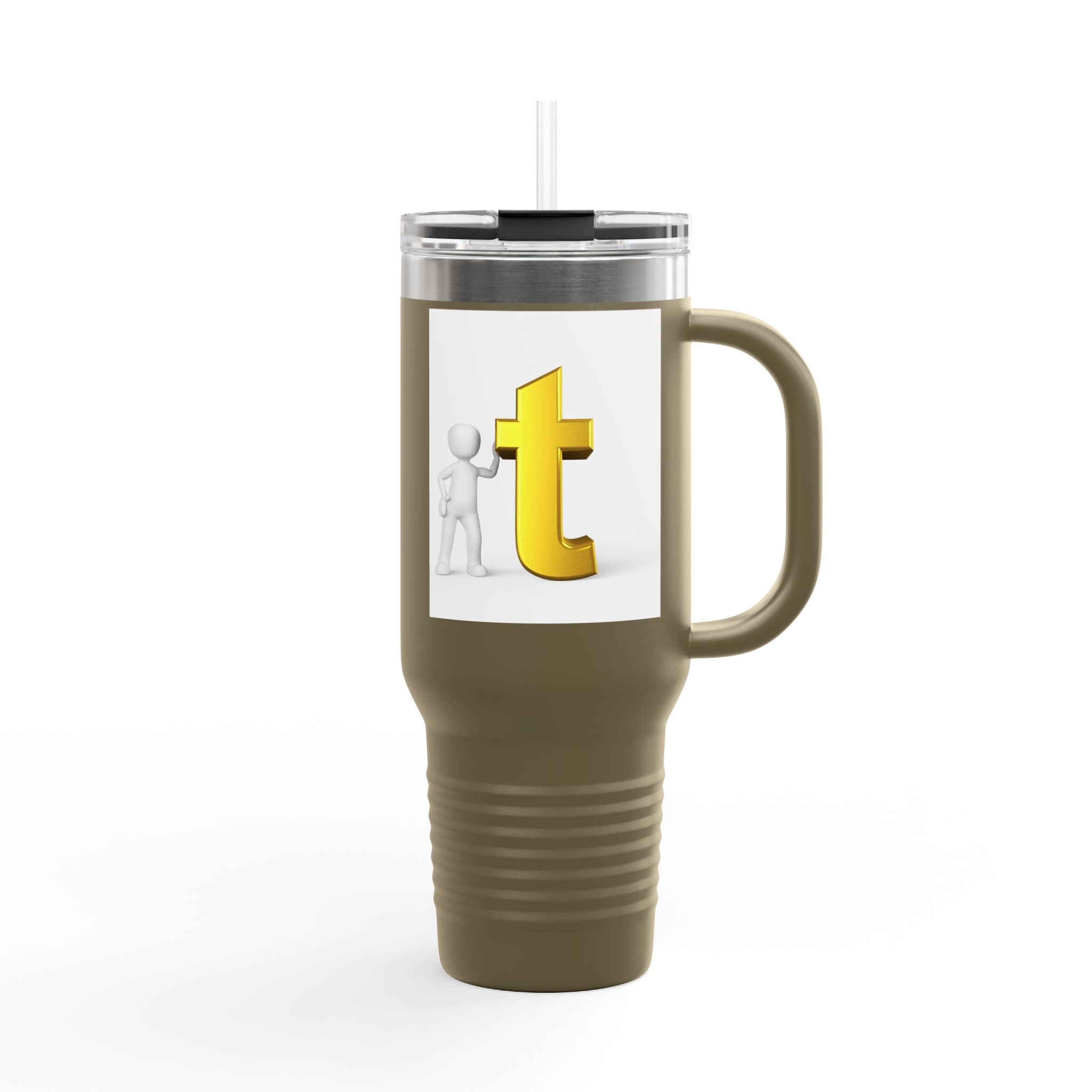 3D Stick Figure with Gold Letter T Insulated Travel Mug 40oz | Tall Tumbler