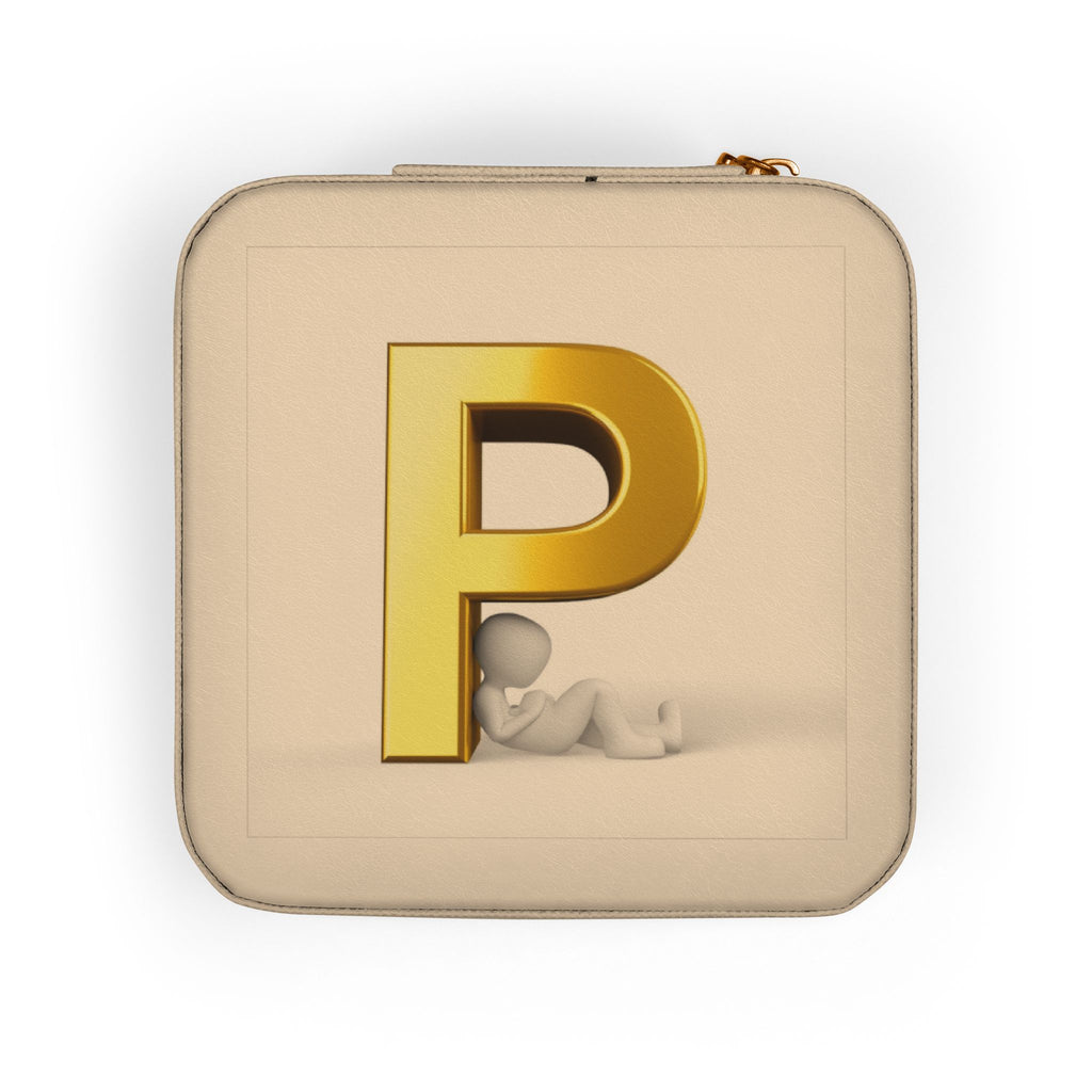 Gold Letter P Monogram Jewelry Travel Case | Compact Pink Square Organizer