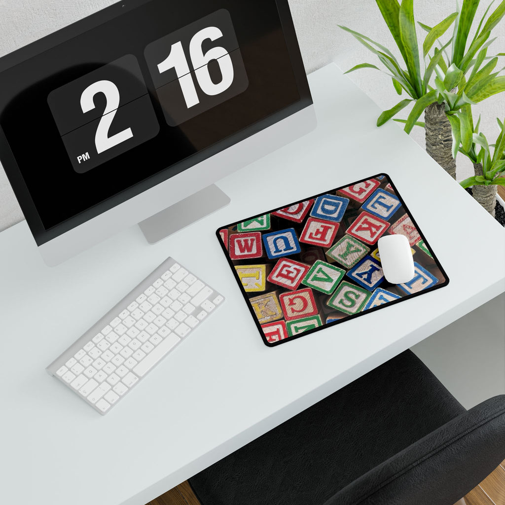 Vintage Wooden Alphabet Blocks Desk Mat | Kids Playroom Mousepad