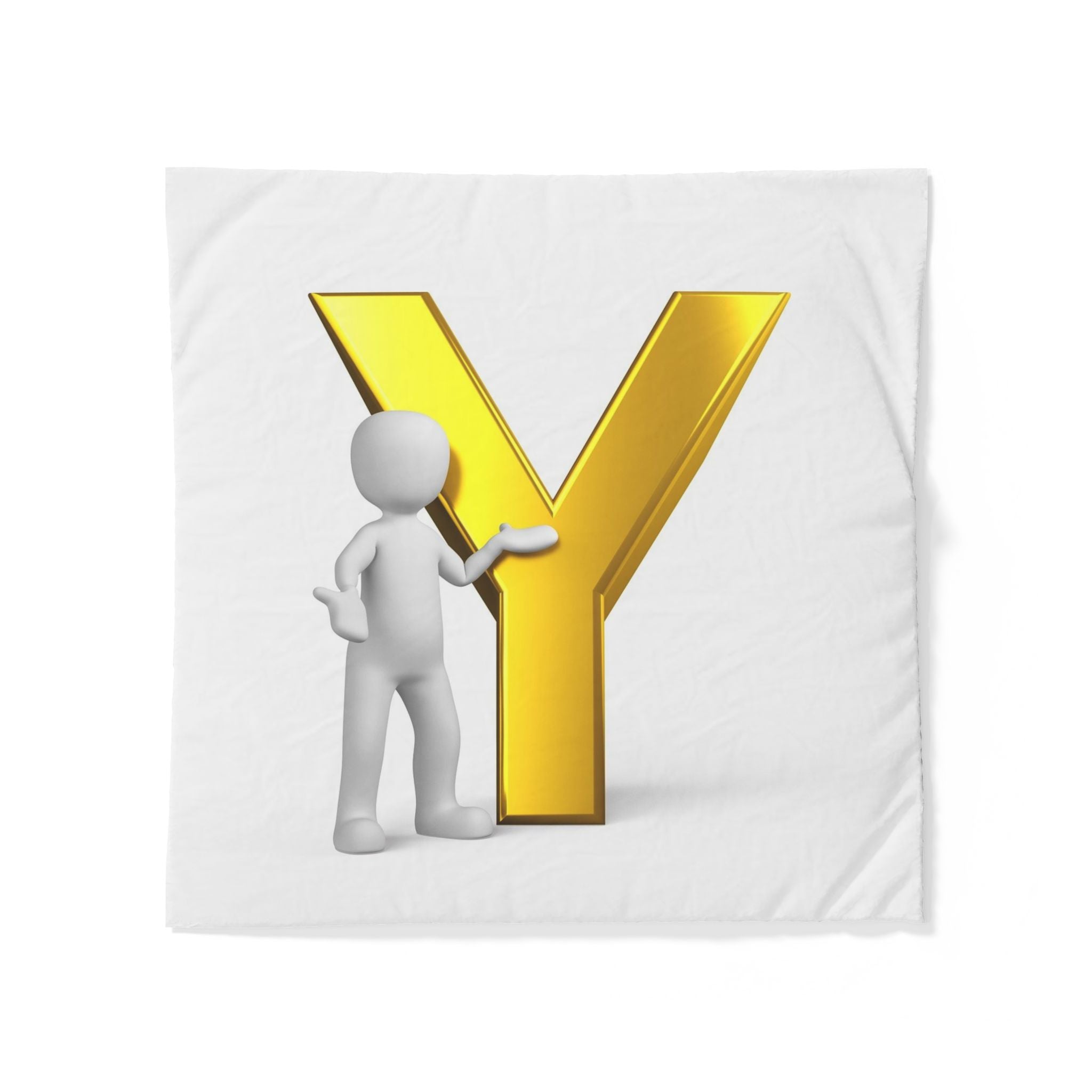 Golden Letter Y with 3D Figure Duvet Cover | Alphabet Initial Bedding