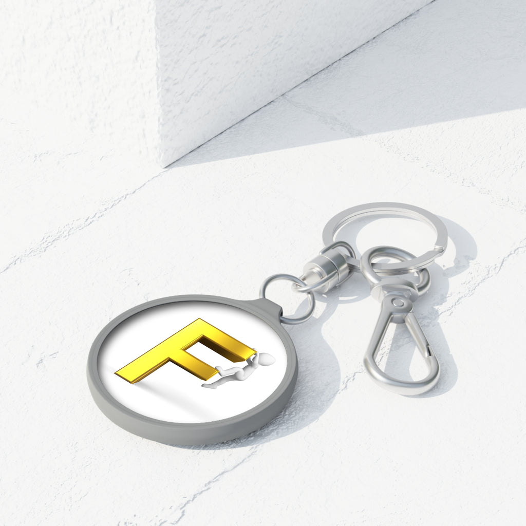 Gold Letter F climbing figure Keyring Tag | Monogram Initial Keychain