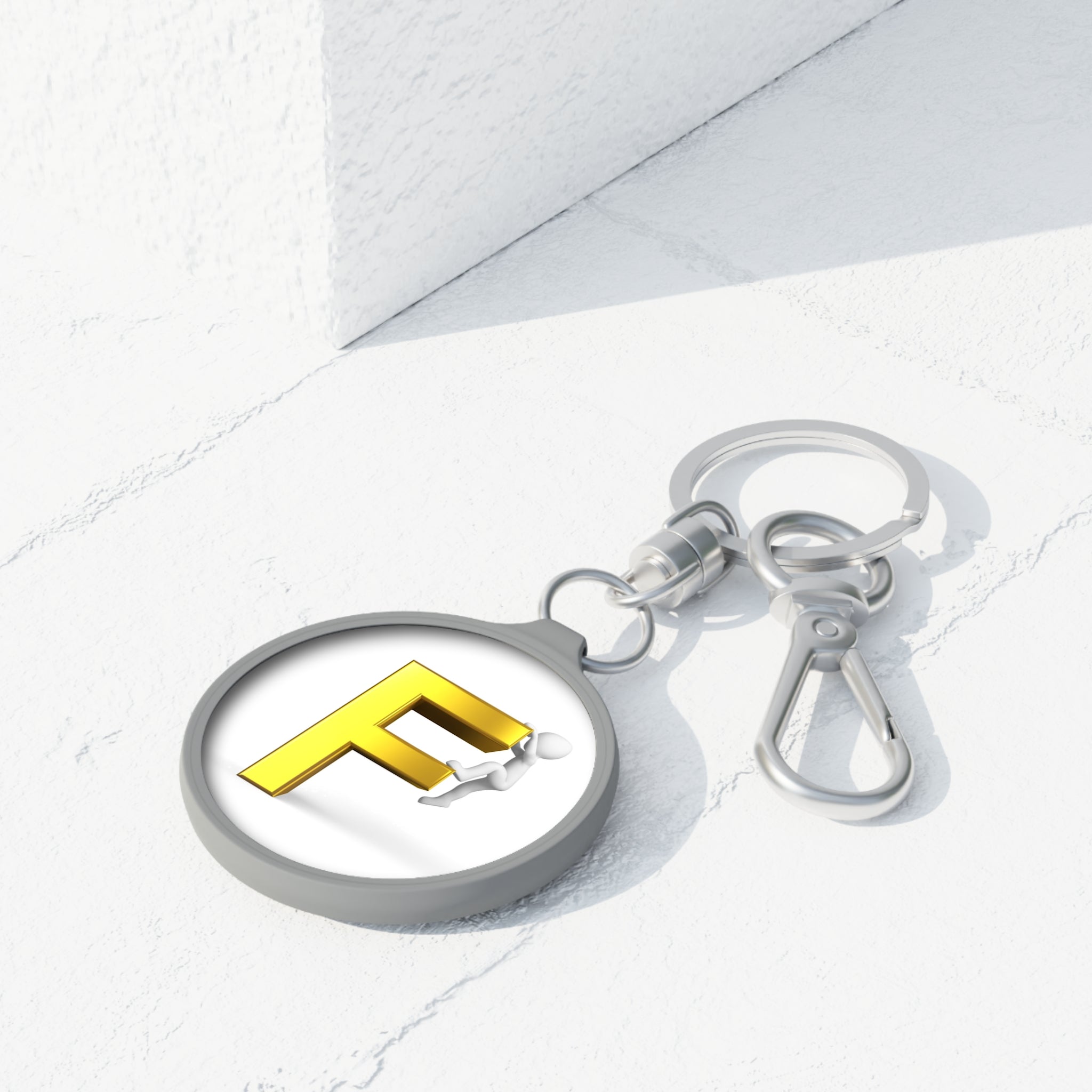 Gold Letter F climbing figure Keyring Tag | Monogram Initial Keychain