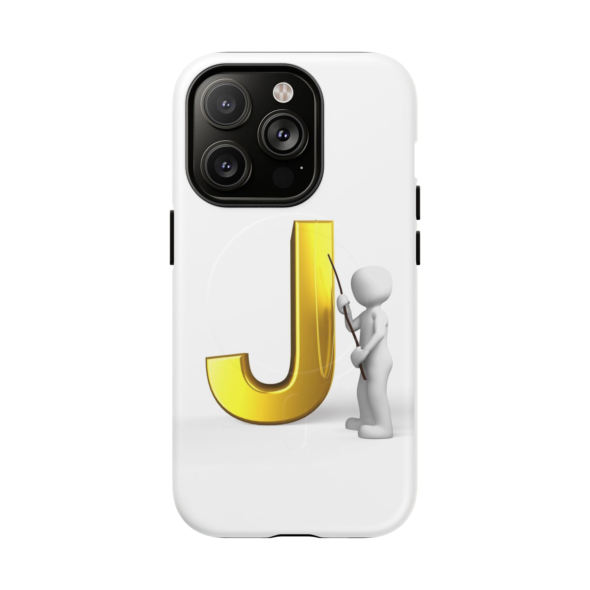 Coque de téléphone aimantée résistante dorée avec lettre J et figure de peintre