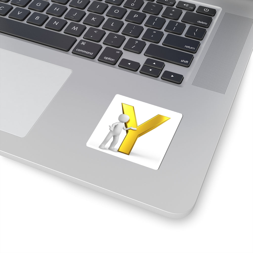 Gold Letter Y with 3D Figure Sticker | Kiss-Cut Sticker