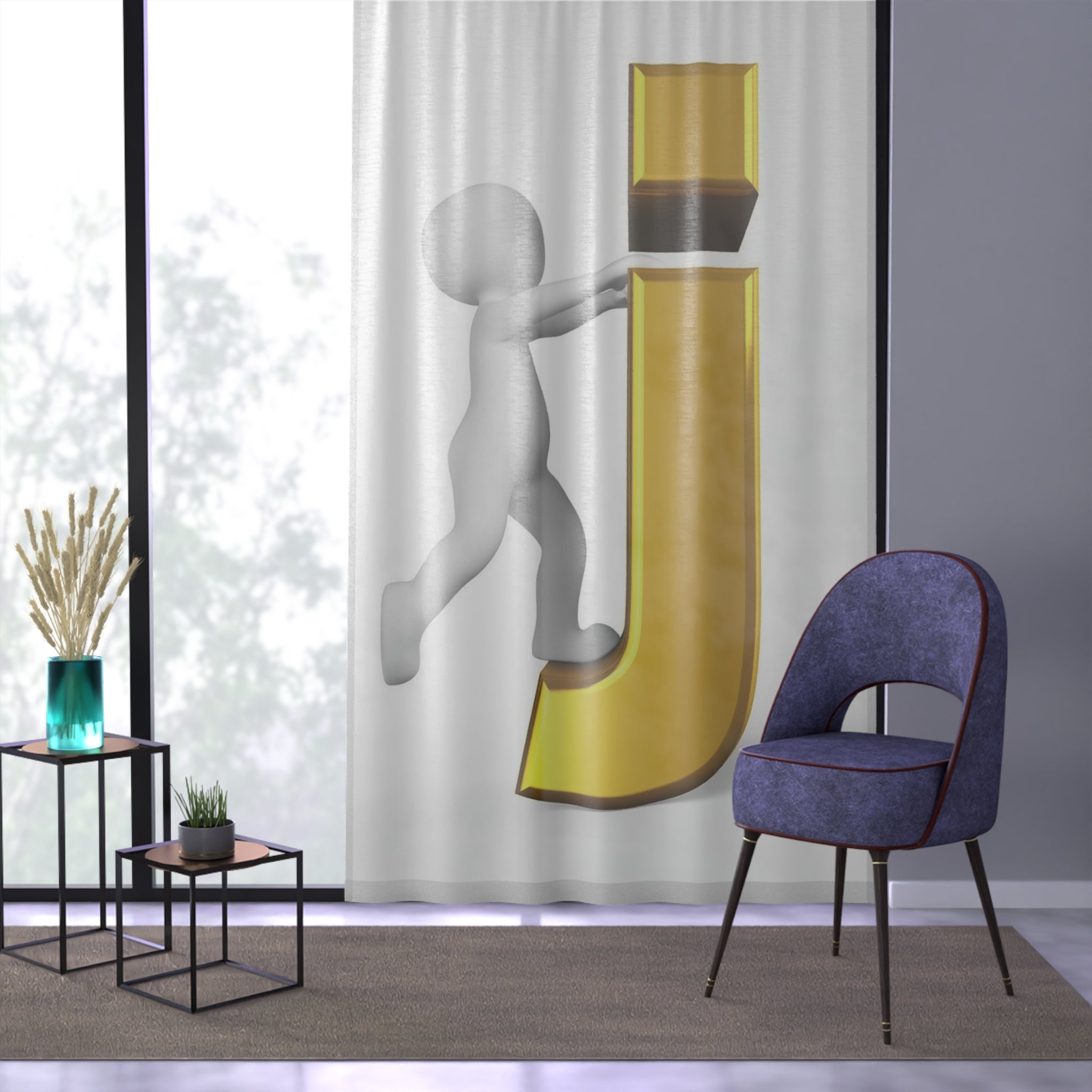 3D Gold Letter J Curtain | Window Curtain | Monogram Lettering