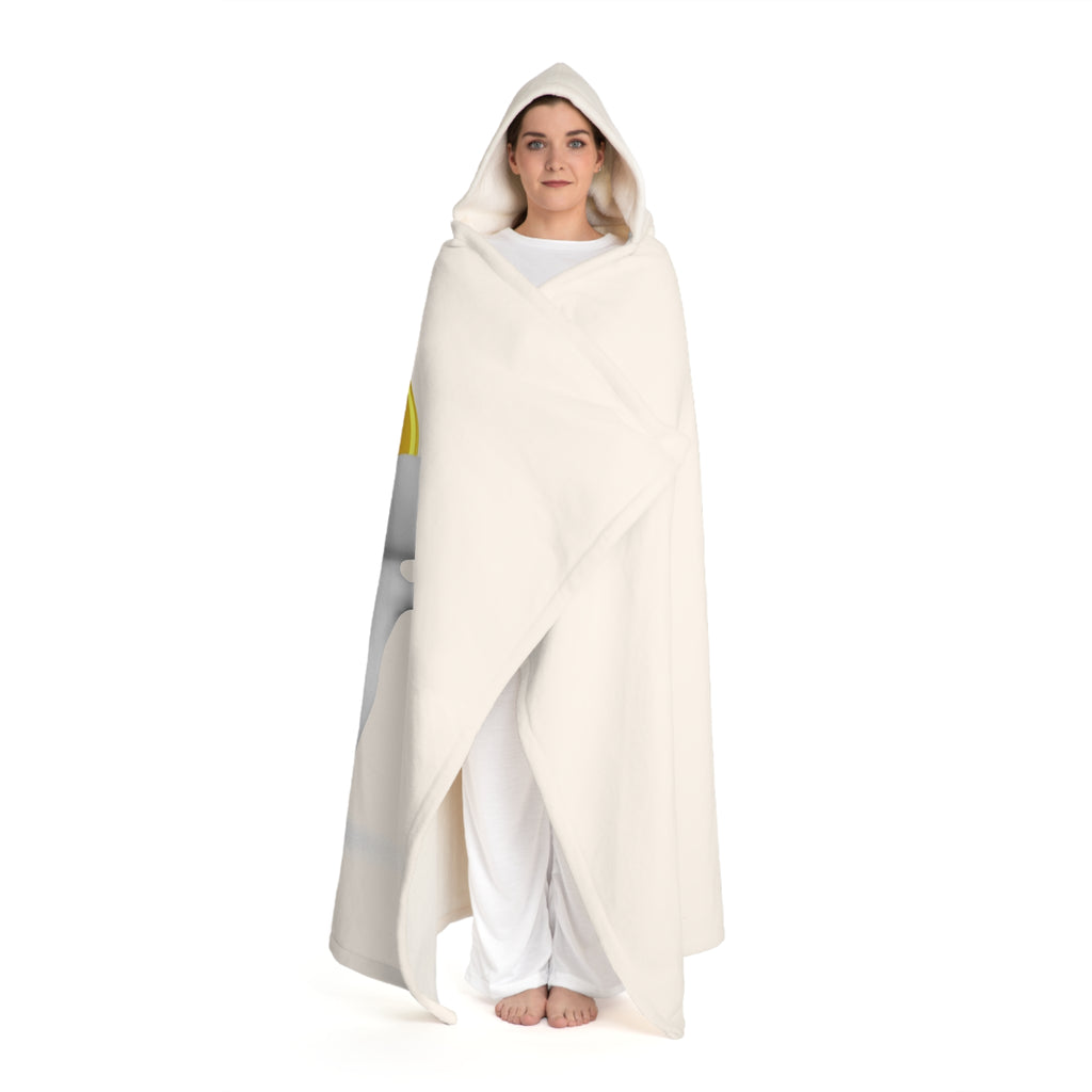 Cream Hooded Sherpa Fleece Blanket | Gold Question Mark With Figure