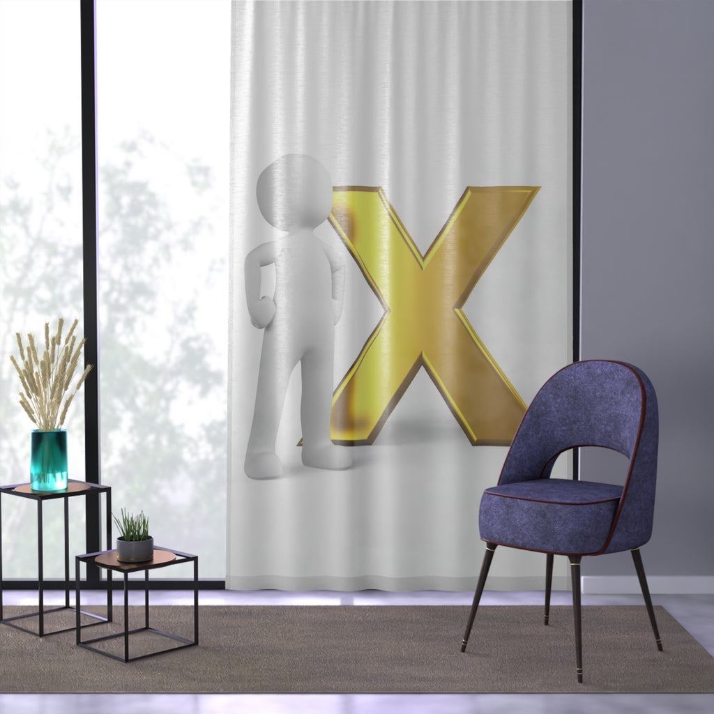 Gold X Letter with 3D Figure Window Curtain | Modern Alphabet Decor