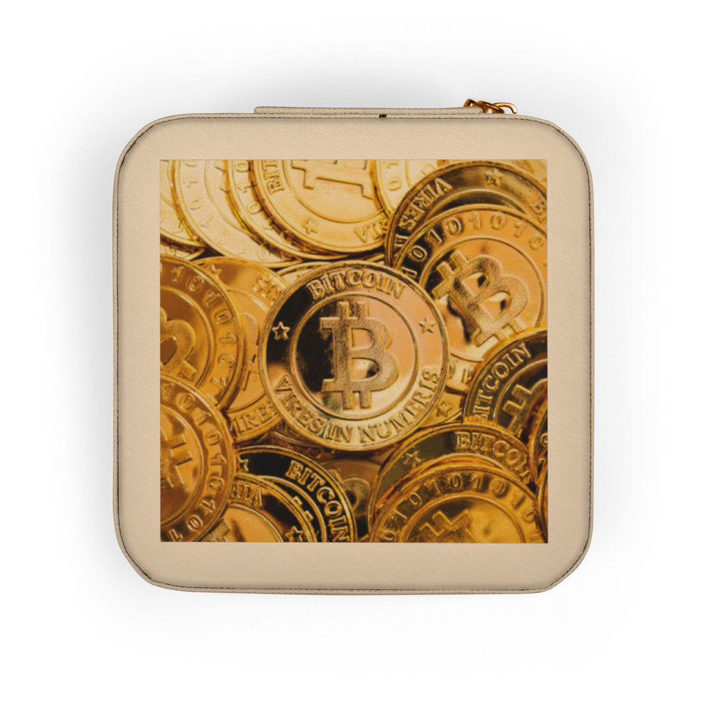 Bitcoin Pattern Jewelry Travel Case | Compact Portable Organizer