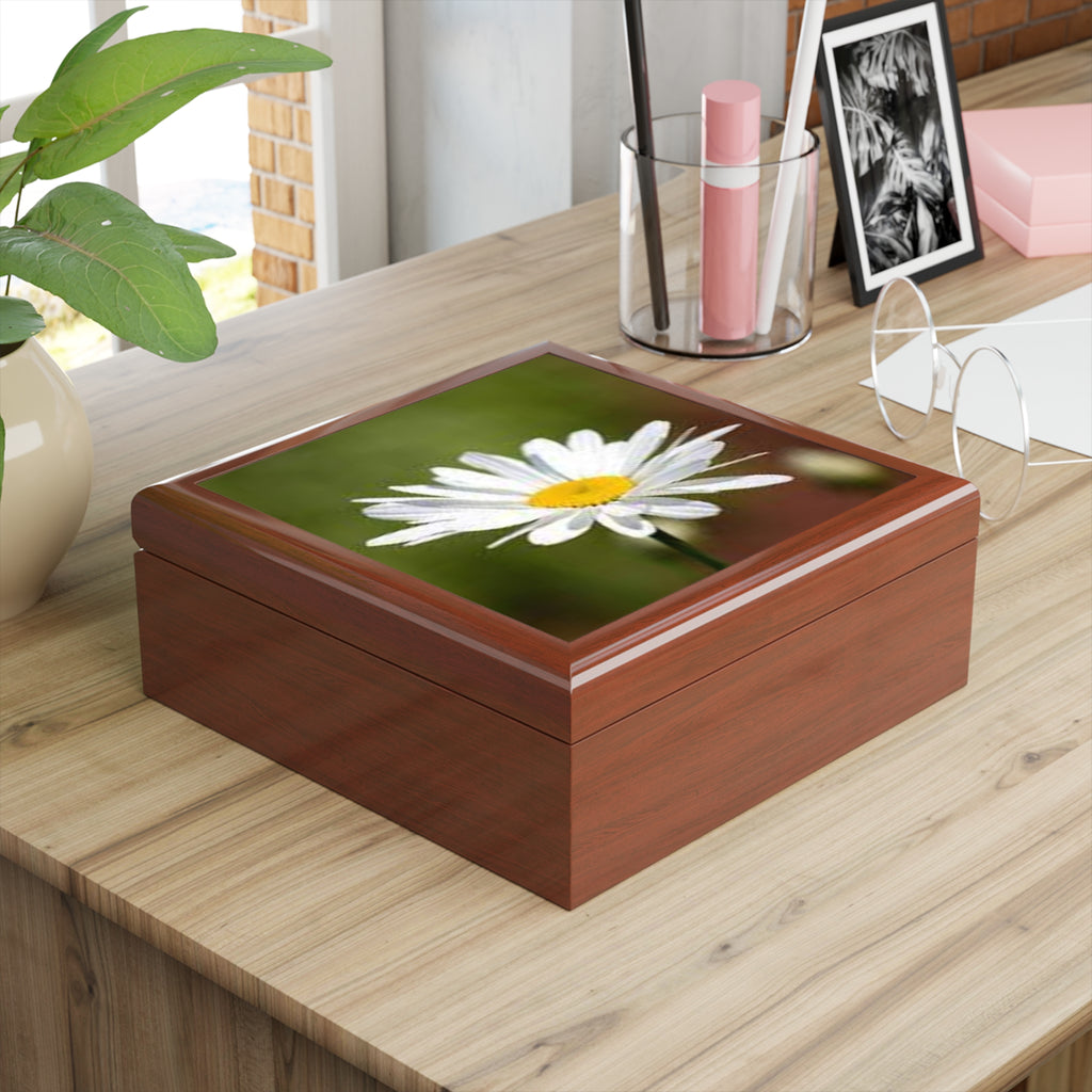 White Daisy Photo Jewelry Box | Floral Keepsake Trinket Box