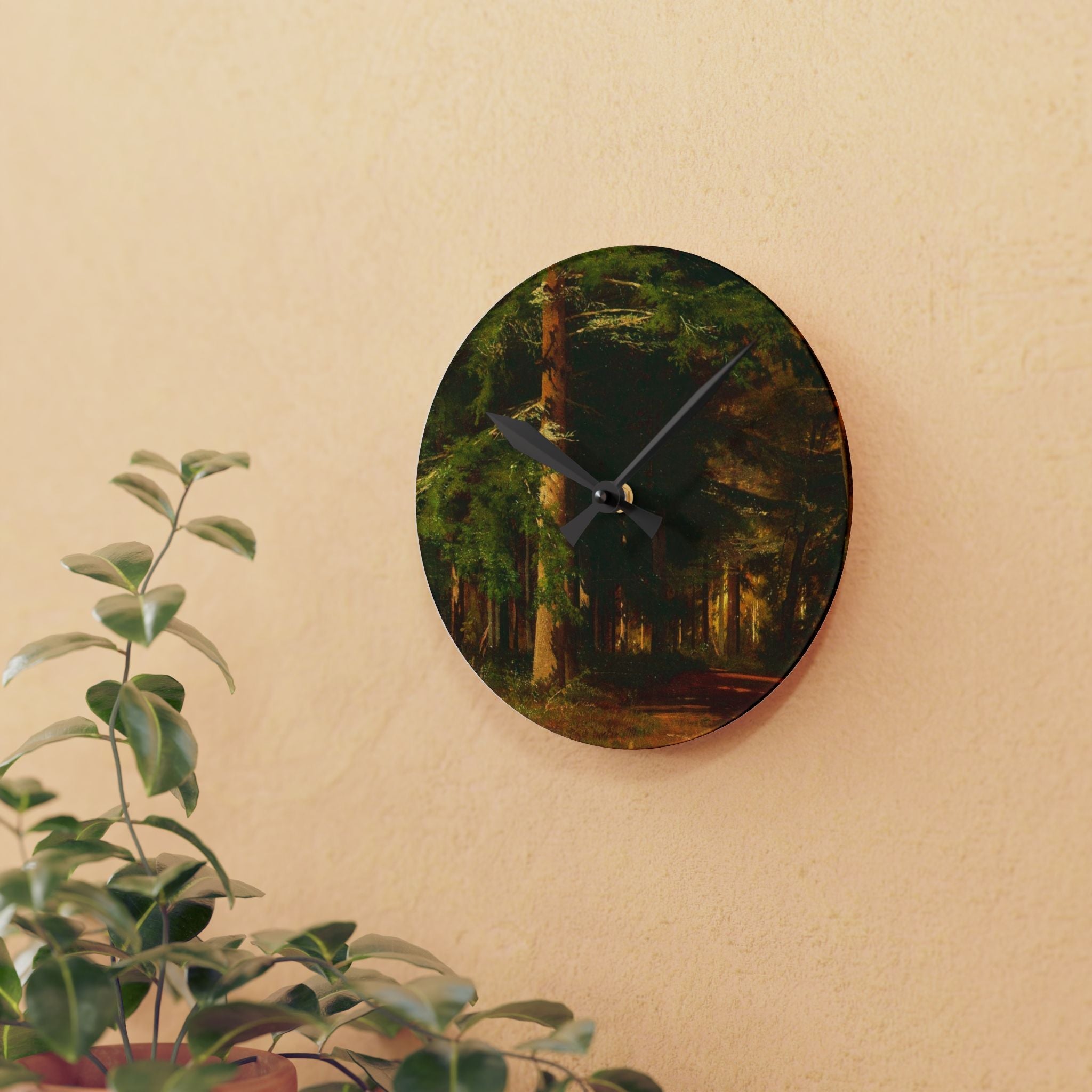 Forest Path Painting Acrylic Wall Clock | Woodland Landscape Wall Clock
