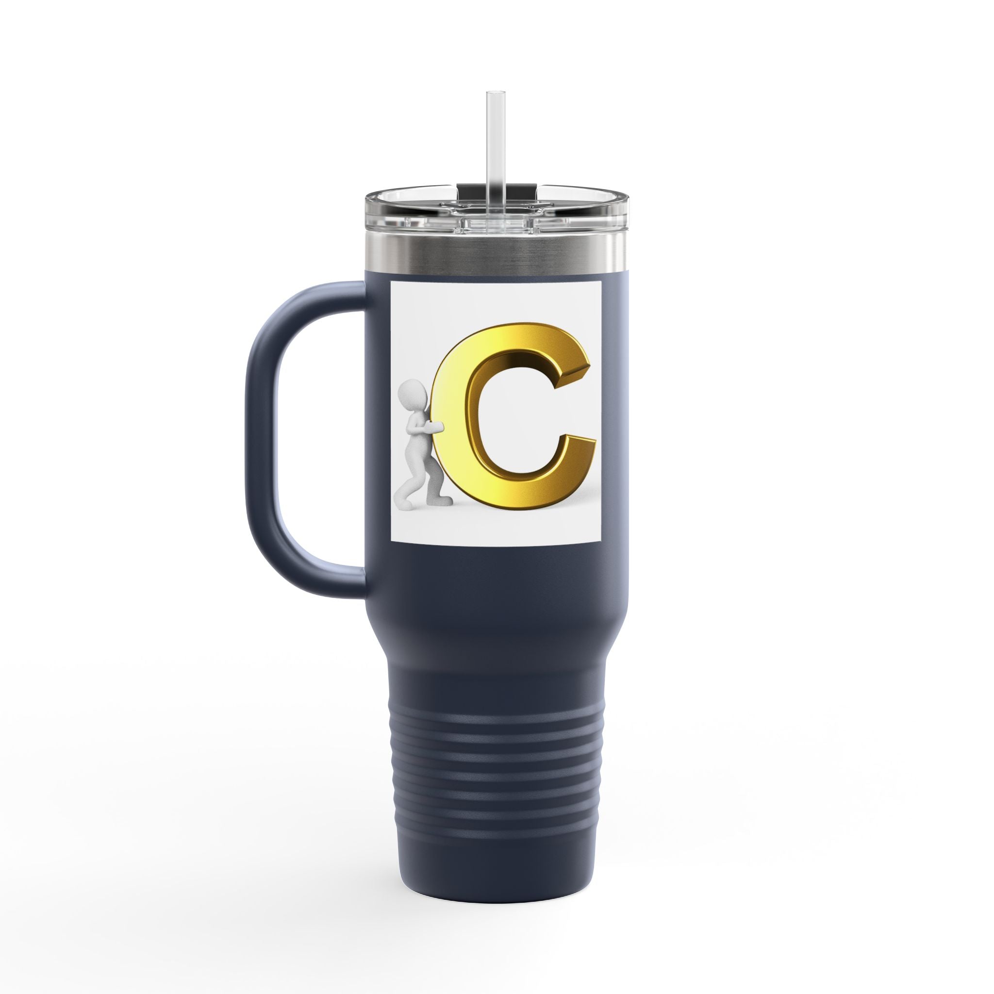 3D Gold Letter C Initial Travel Mug | 40oz Insulated Tumbler