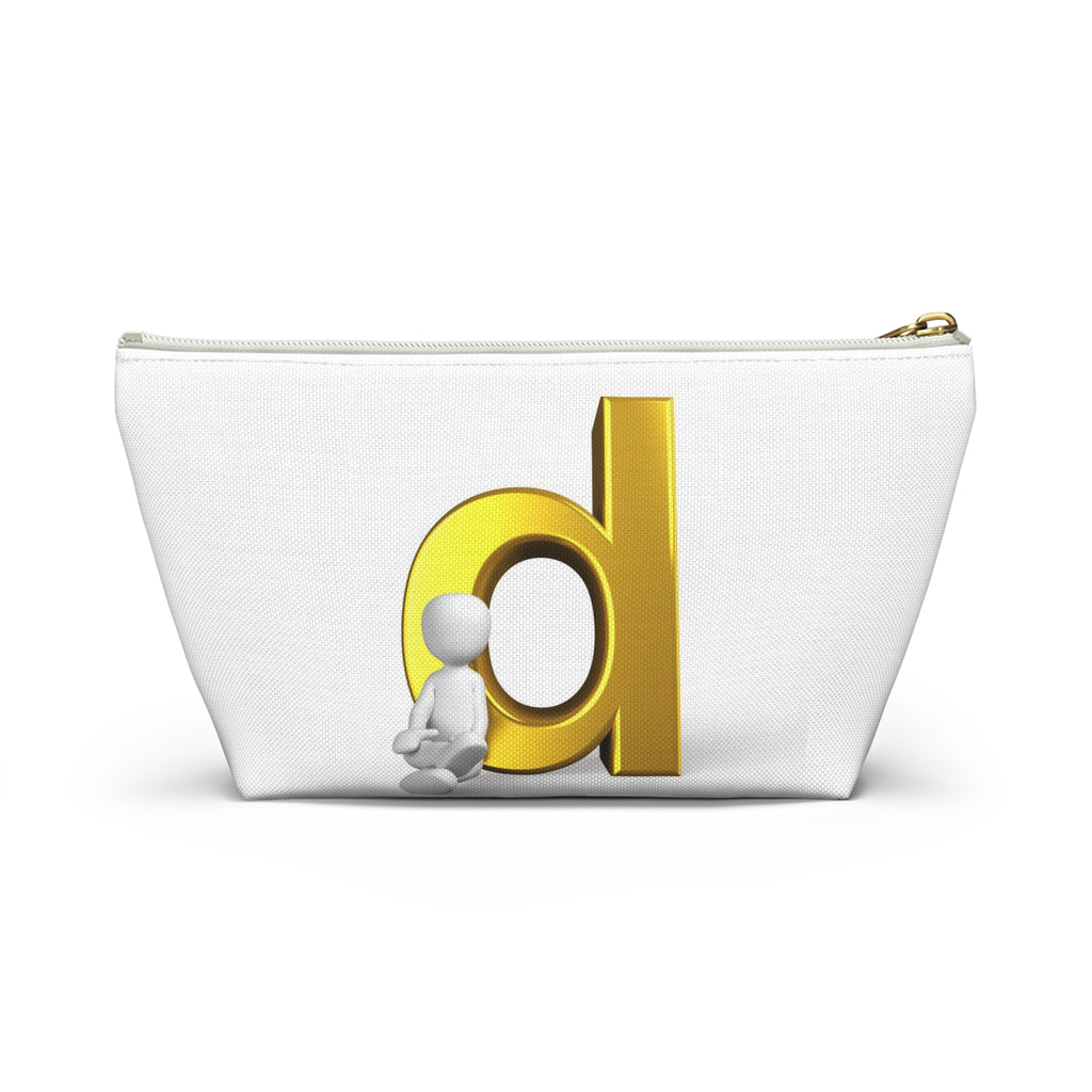 Gold Letter D with Sitting Figure Accessory Pouch | T-Bottom Zipper Pouch