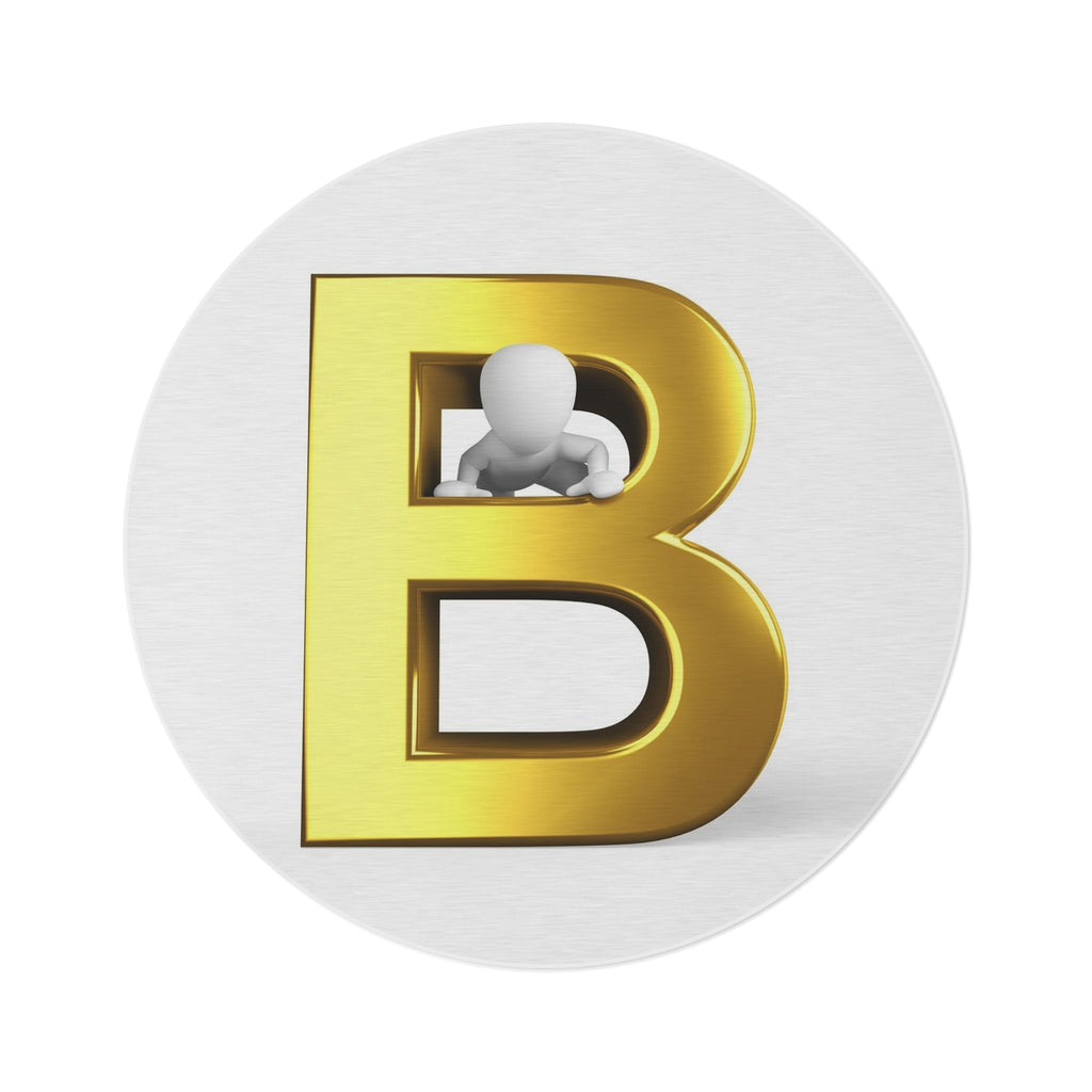 Gold Letter B with 3D Figure Round Rug | Monogram Initial Home Decor
