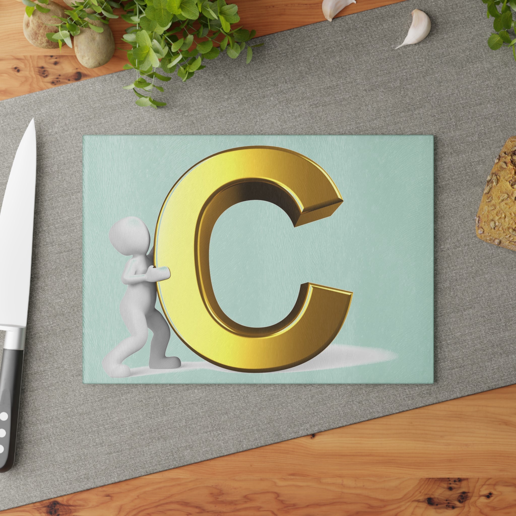 Gold Letter C Glass Cutting Board | Initial Monogram Kitchen Decor