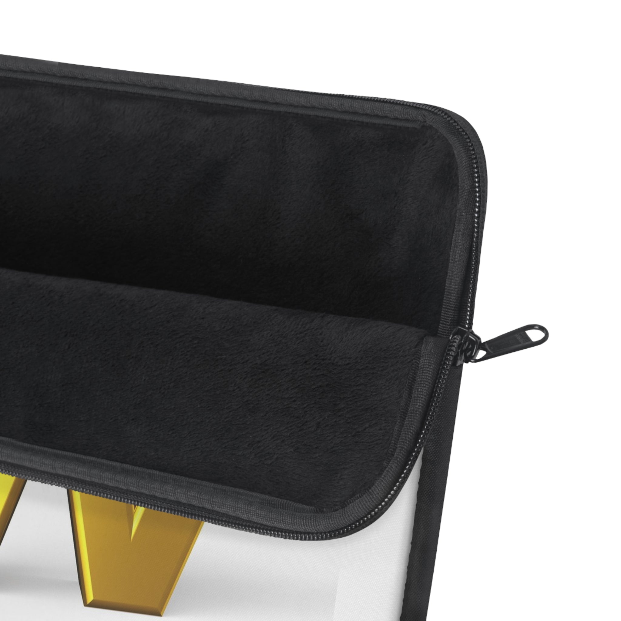 3D Stick Figure Sitting on Gold Letter W Laptop Sleeve | Monogram Initial W
