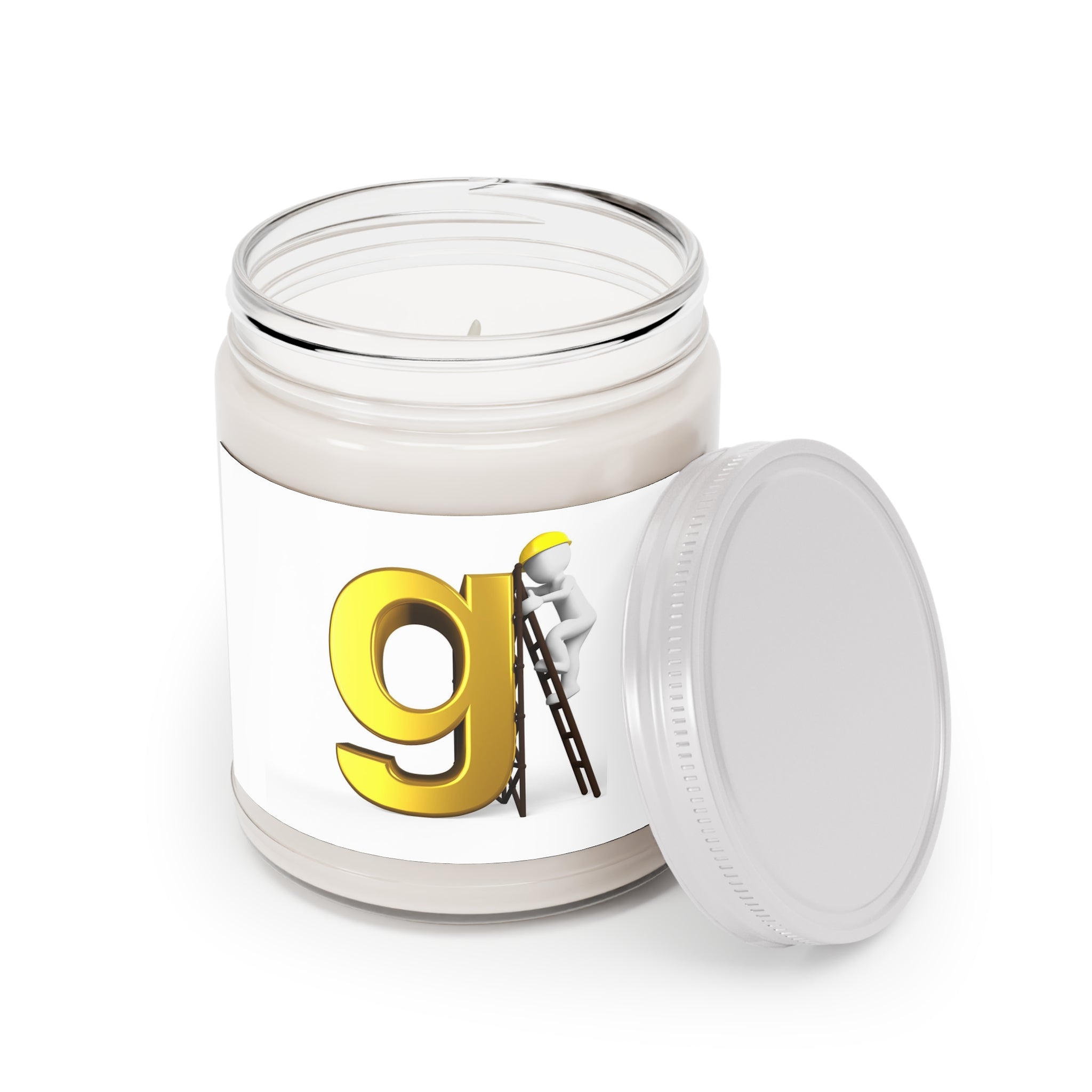 Golden Letter G with Worker Illustration Candle | 9oz Soy Jar