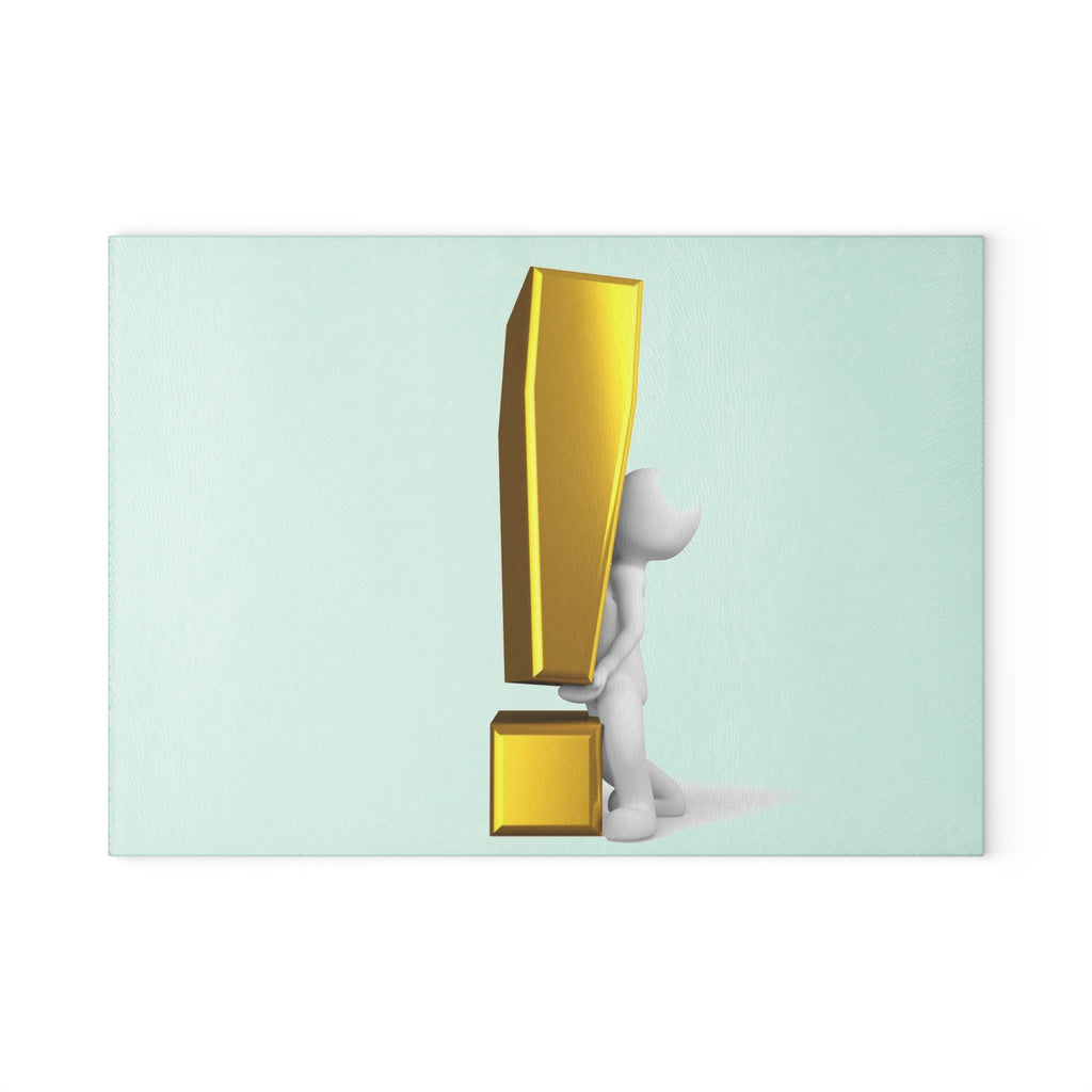 3D Figure with Gold Exclamation Mark Glass Cutting Board | Modern Statement Kitchen Decor