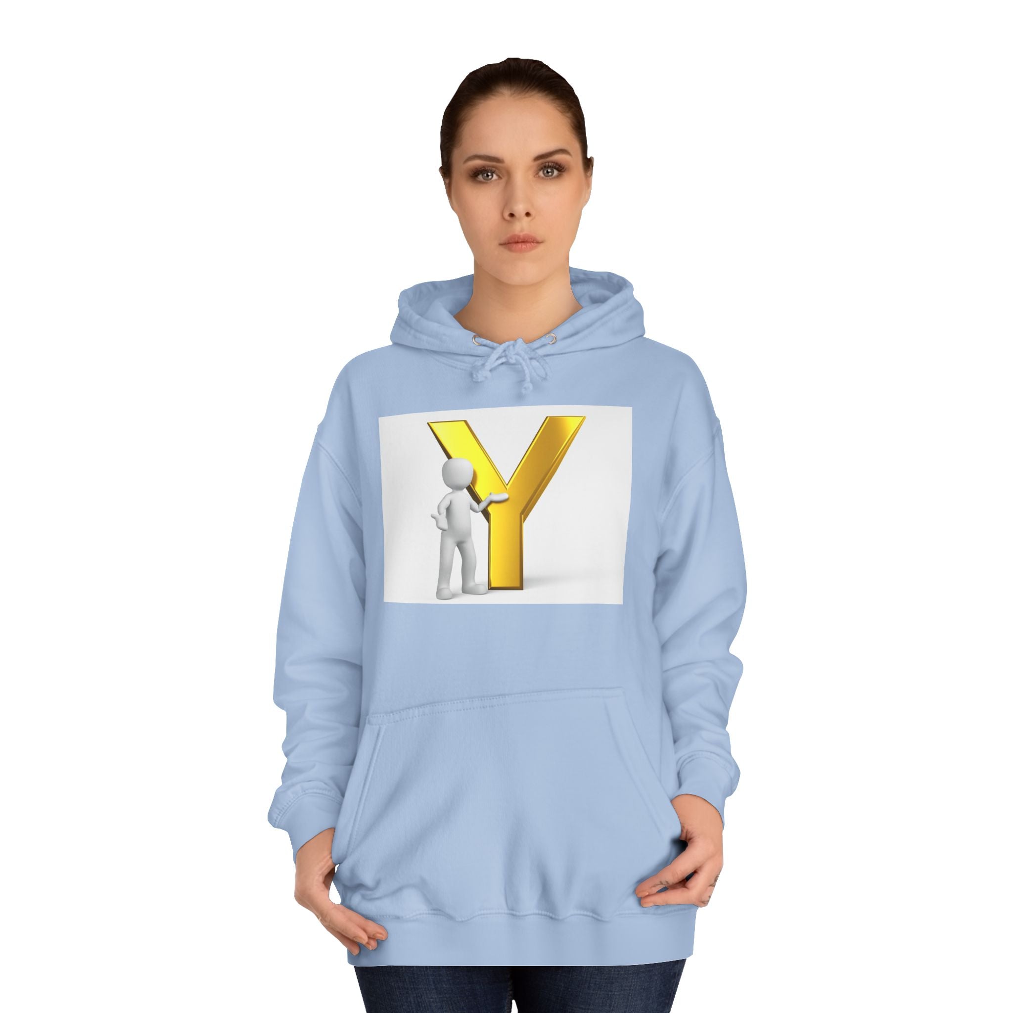 3D Gold Letter Y with Figure Hoodie | Initial Monogram Sweatshirt