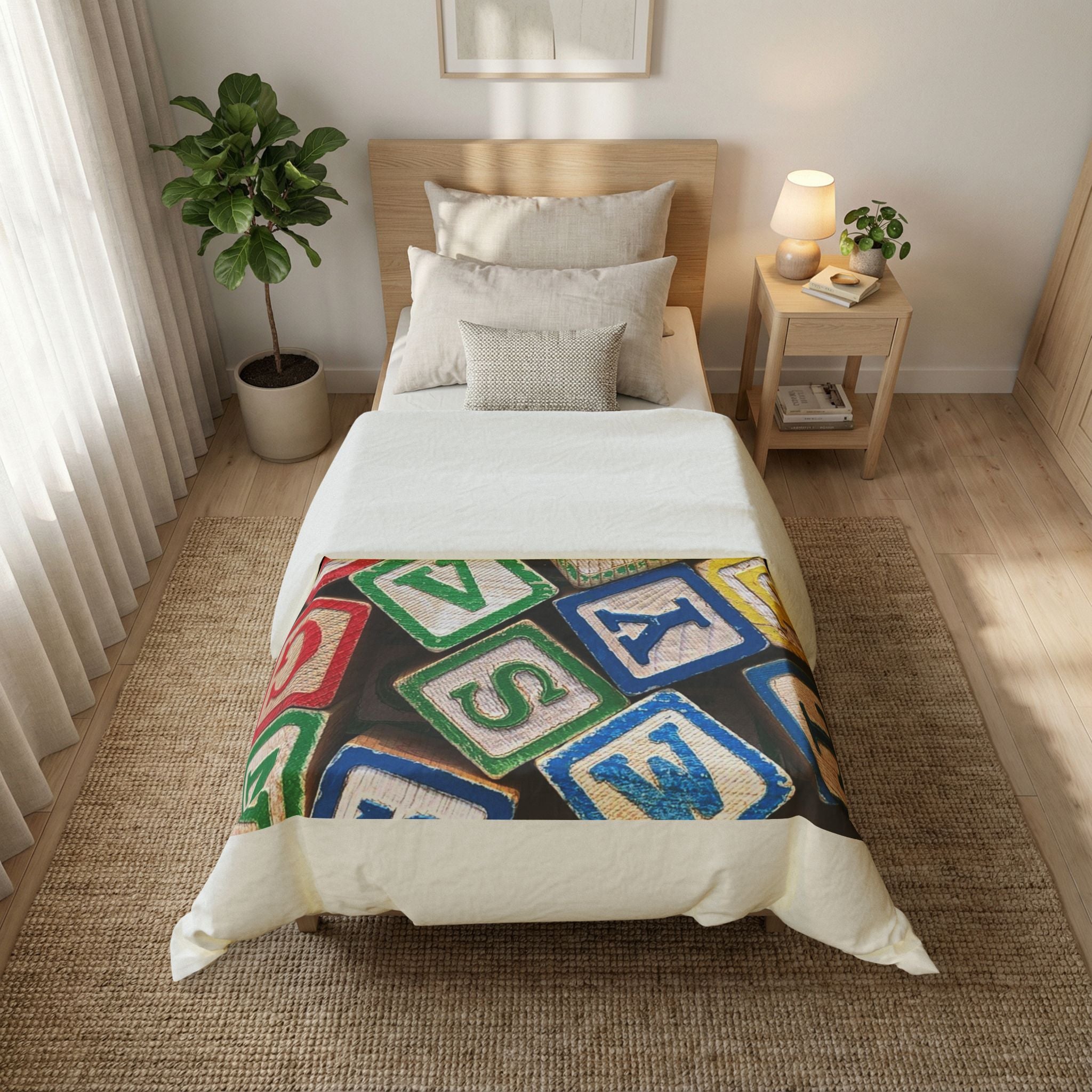 Alphabet Building Blocks Cotton Duvet Cover | Colorful Kids Blocks Bedding