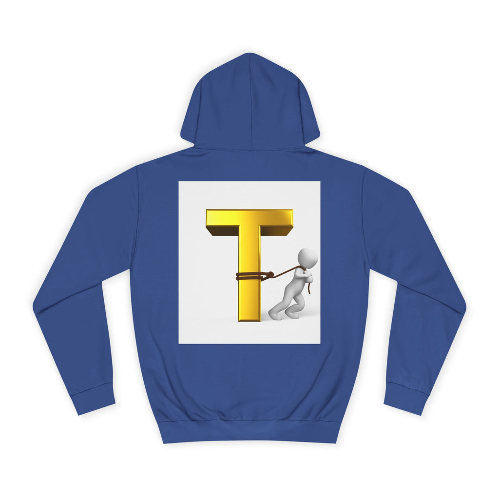 Letter T Mascot Pulling Block T Hoodie | Monogram Initial T Sweatshirt