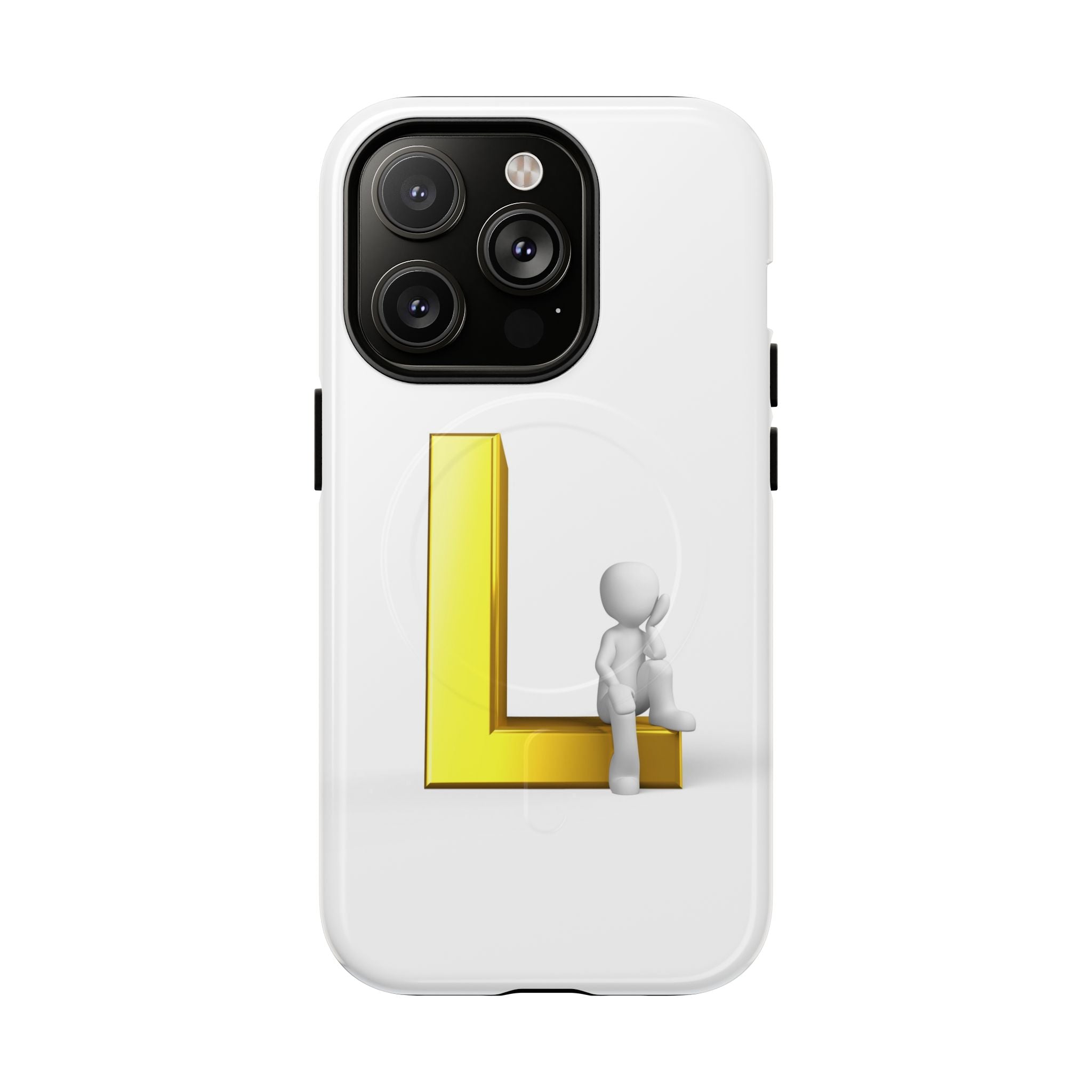 Yellow 3D Letter L with Sitting Figure phone case | Tough Magnetic Case