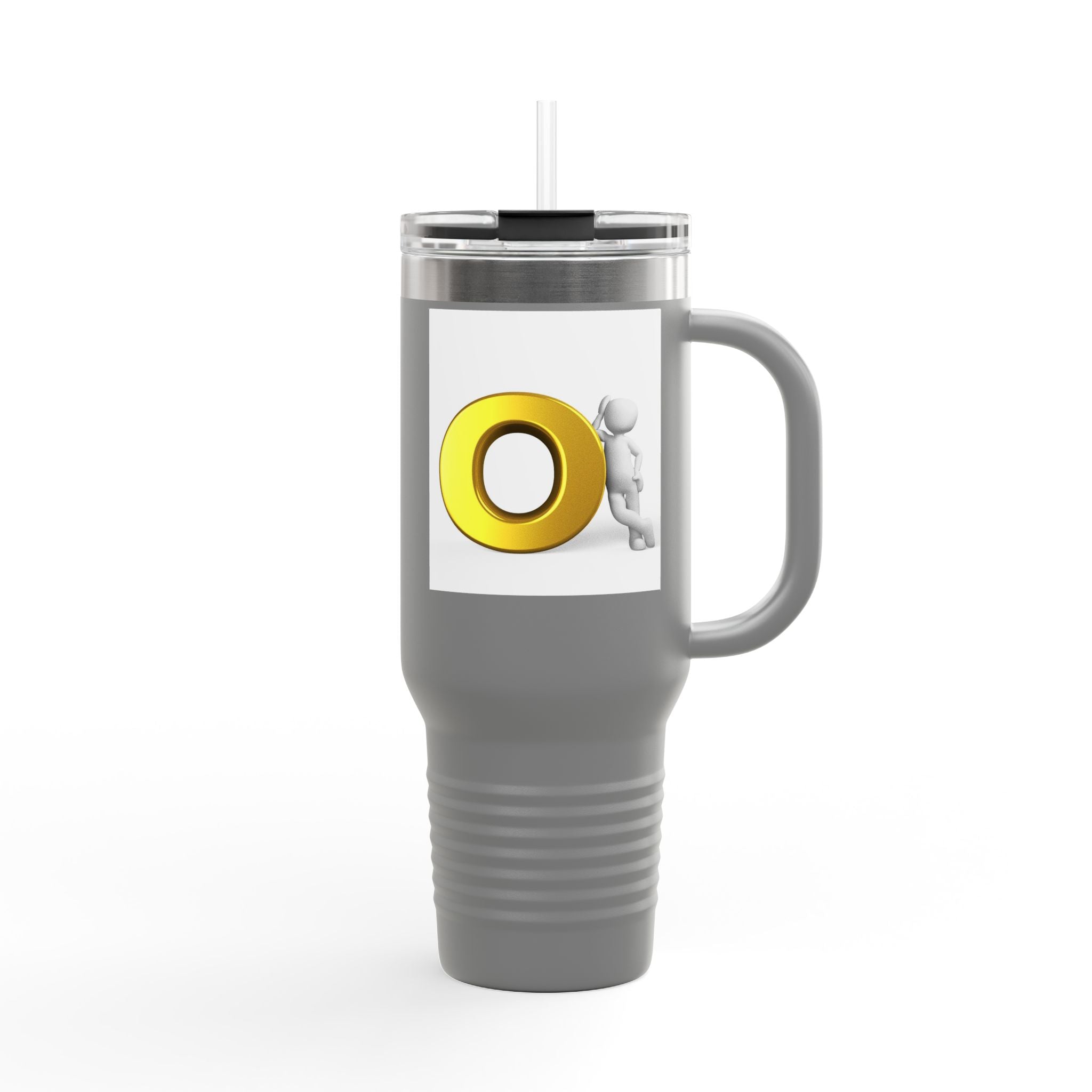 3D Person Pushing Gold O Letter Travel Mug | 40oz Insulated Tumbler