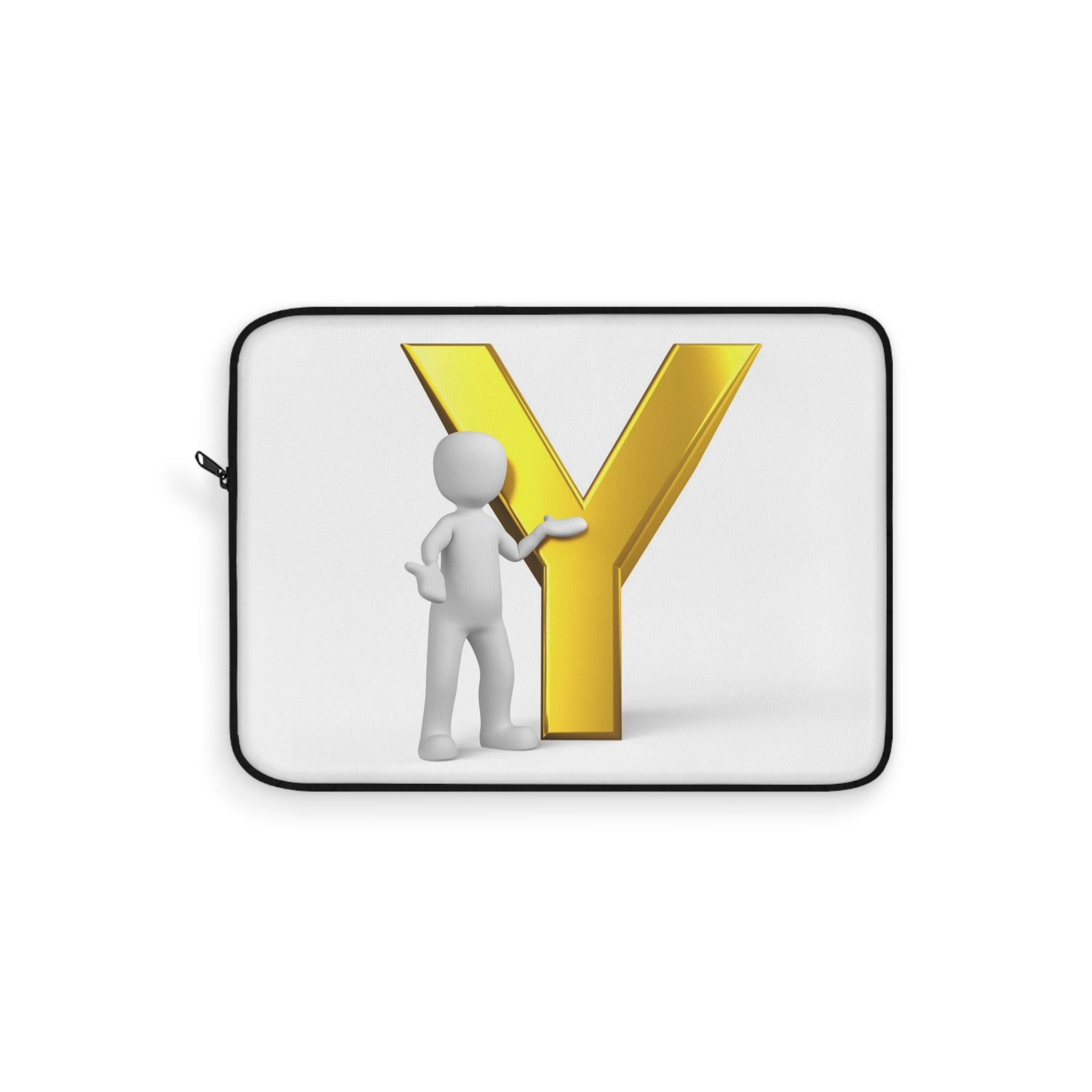 3D Figure with Gold Letter Y Laptop Sleeve | Initial Monogram