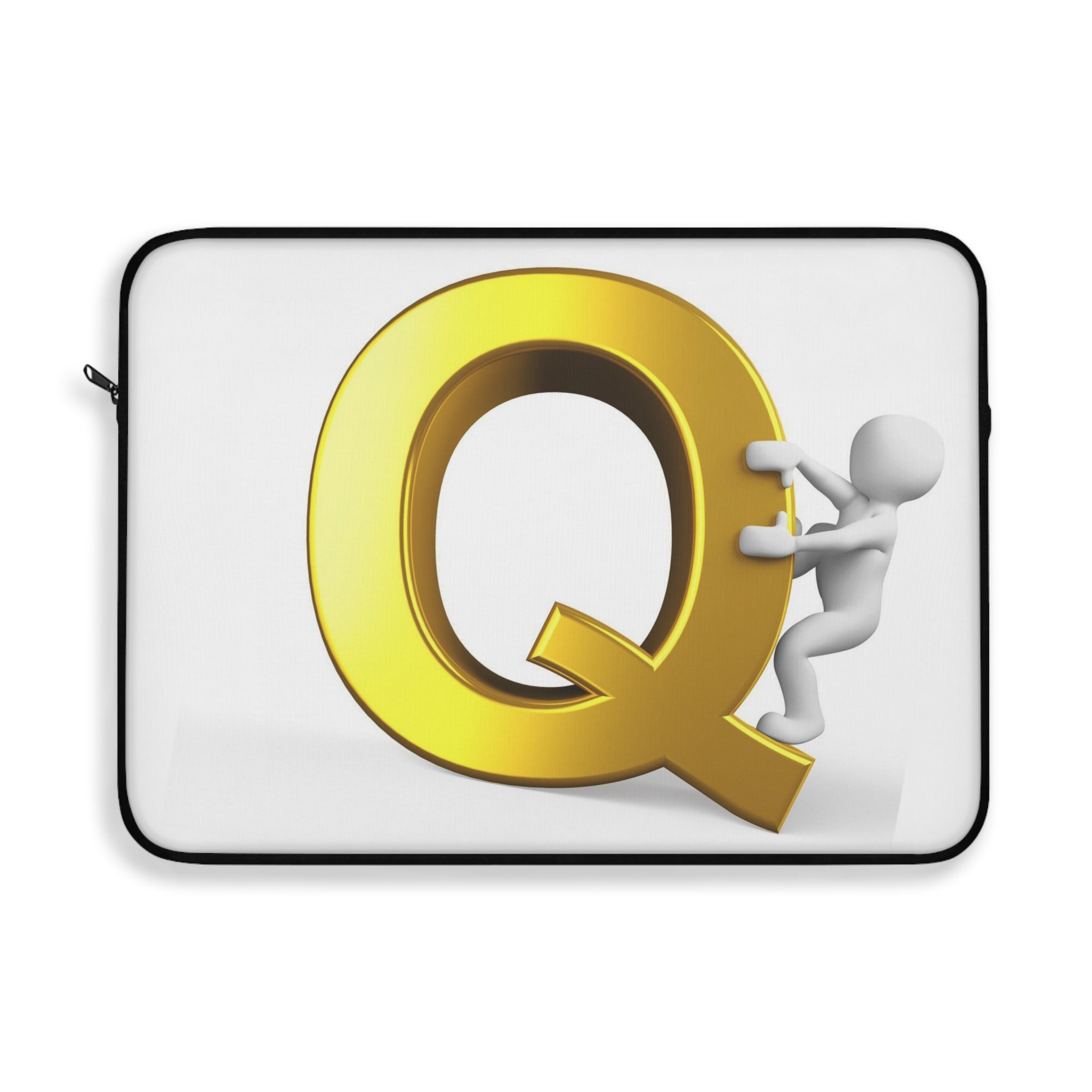 Gold Letter Q with Climbing Figure Laptop Sleeve | Monogram Initial Q