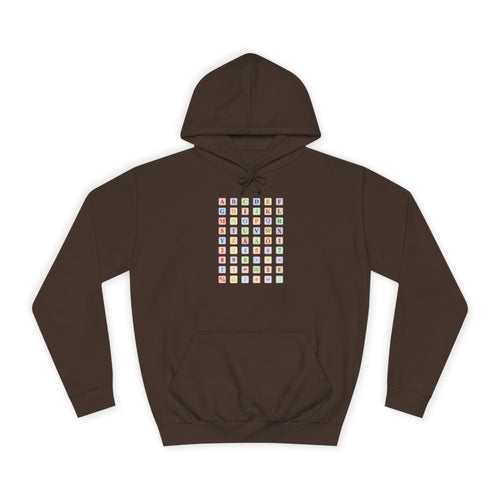 Sweat à capuche Blocs Alphabet | Grille de lettres colorées, imprimé dos et devant