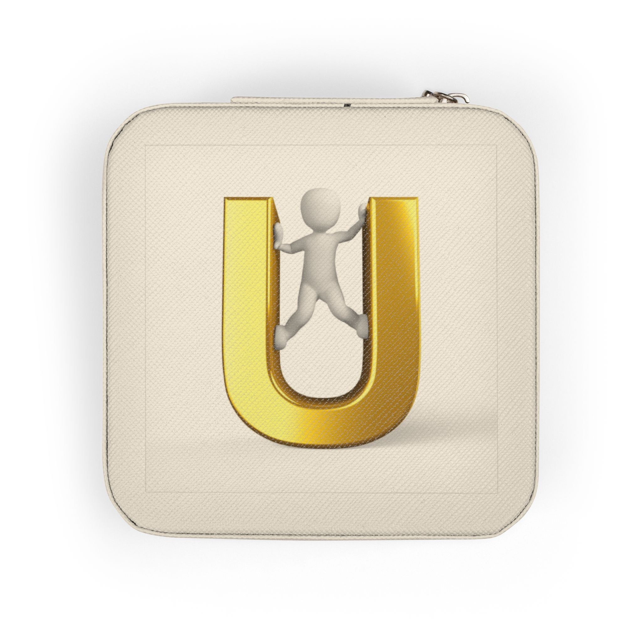 Gold U Initial Monogram Jewelry Case | Travel Jewelry Organizer