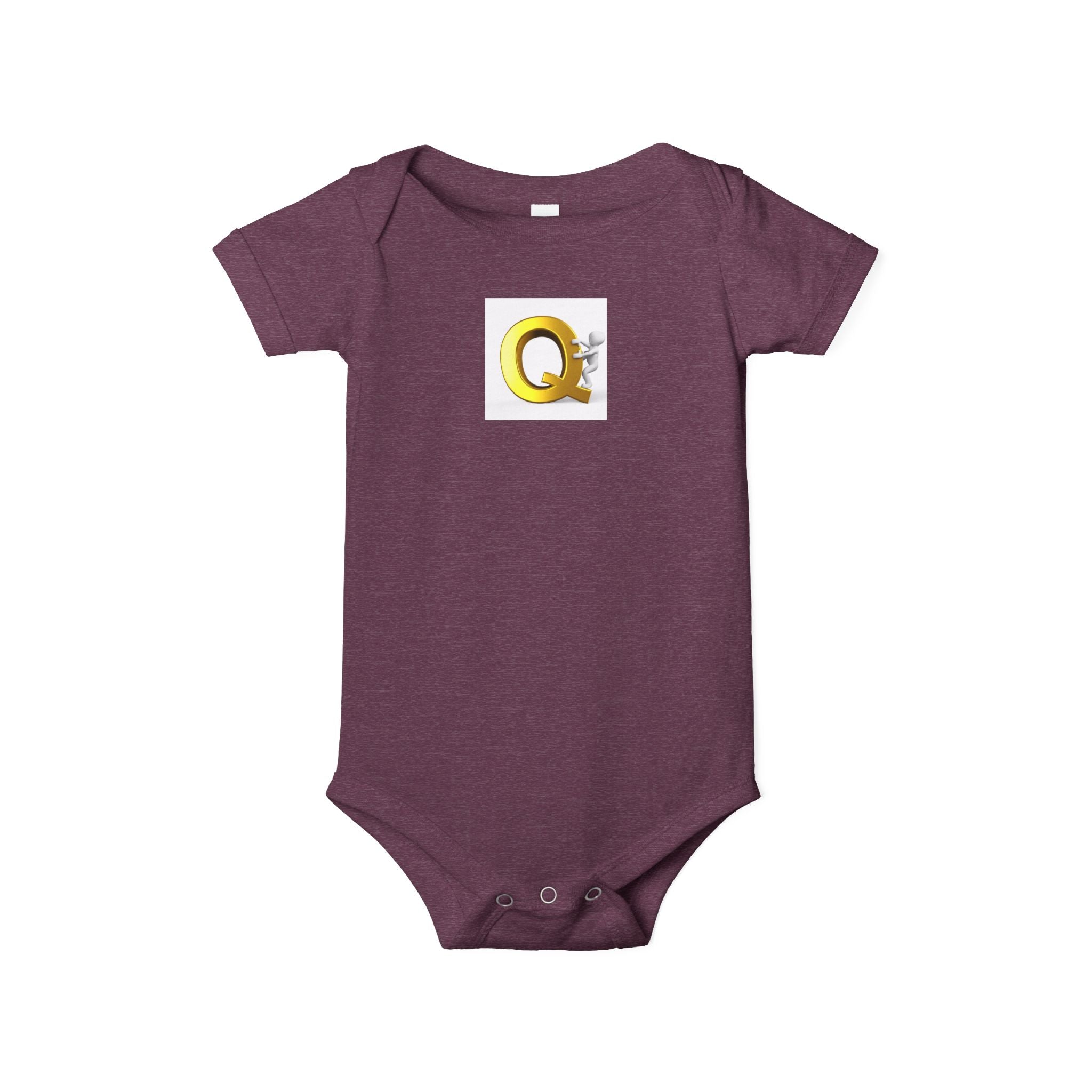Lettre Q dorée avec figurine mignonne une pièce | Body bébé monogramme