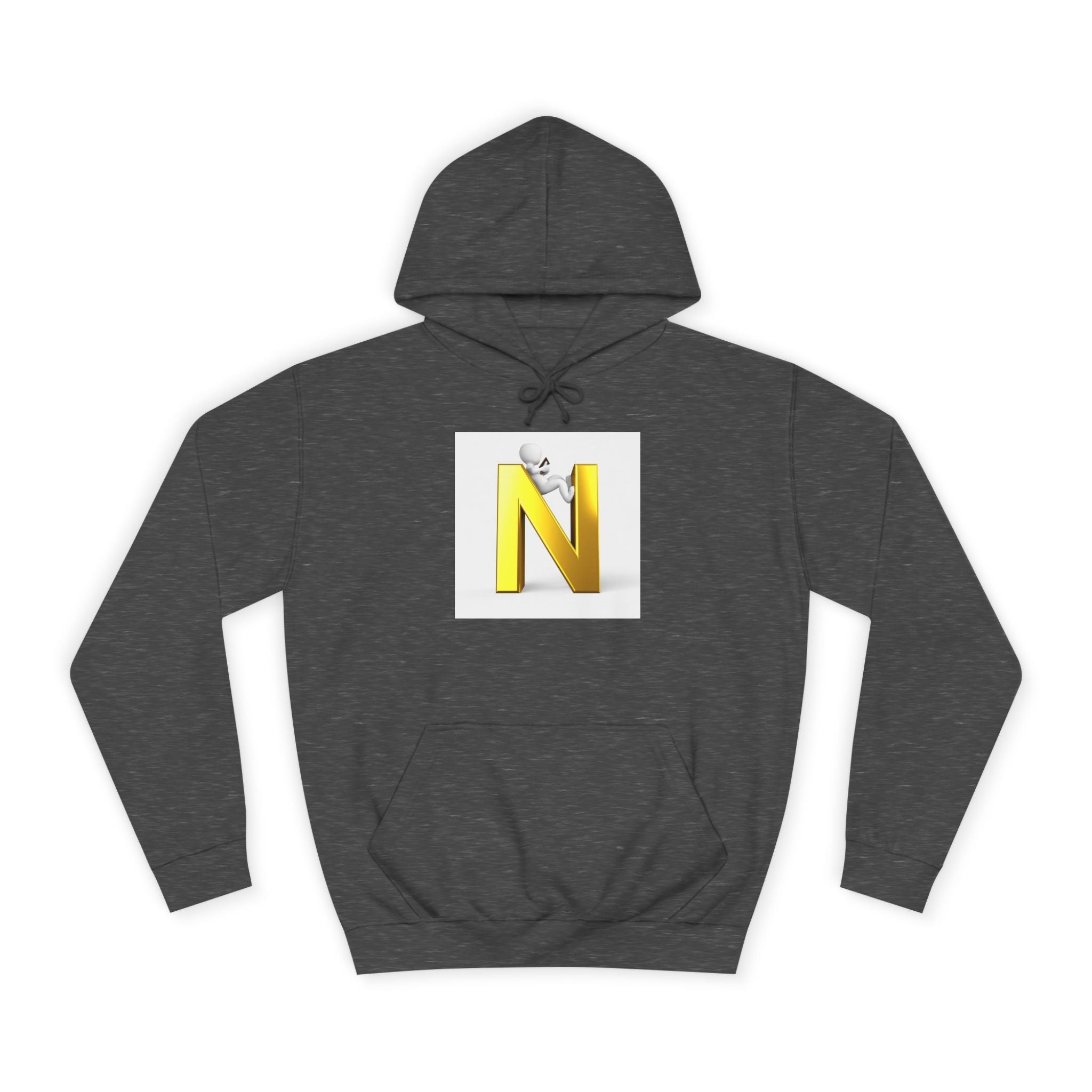 Gold 3D Letter N with Climbing Figure Hoodie | Initial Monogram Pullover