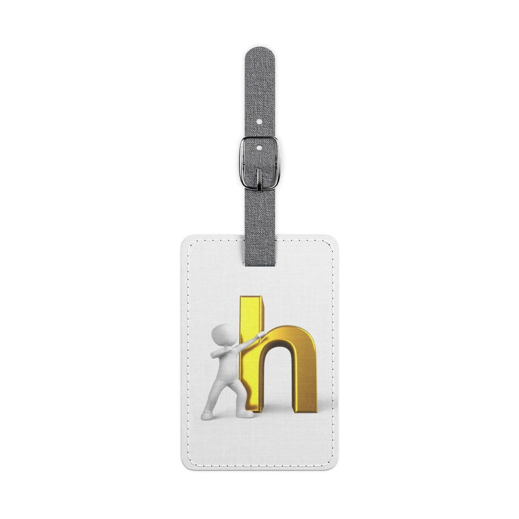 3D Human Pushing Gold Letter H Luggage Tag | Rectangle