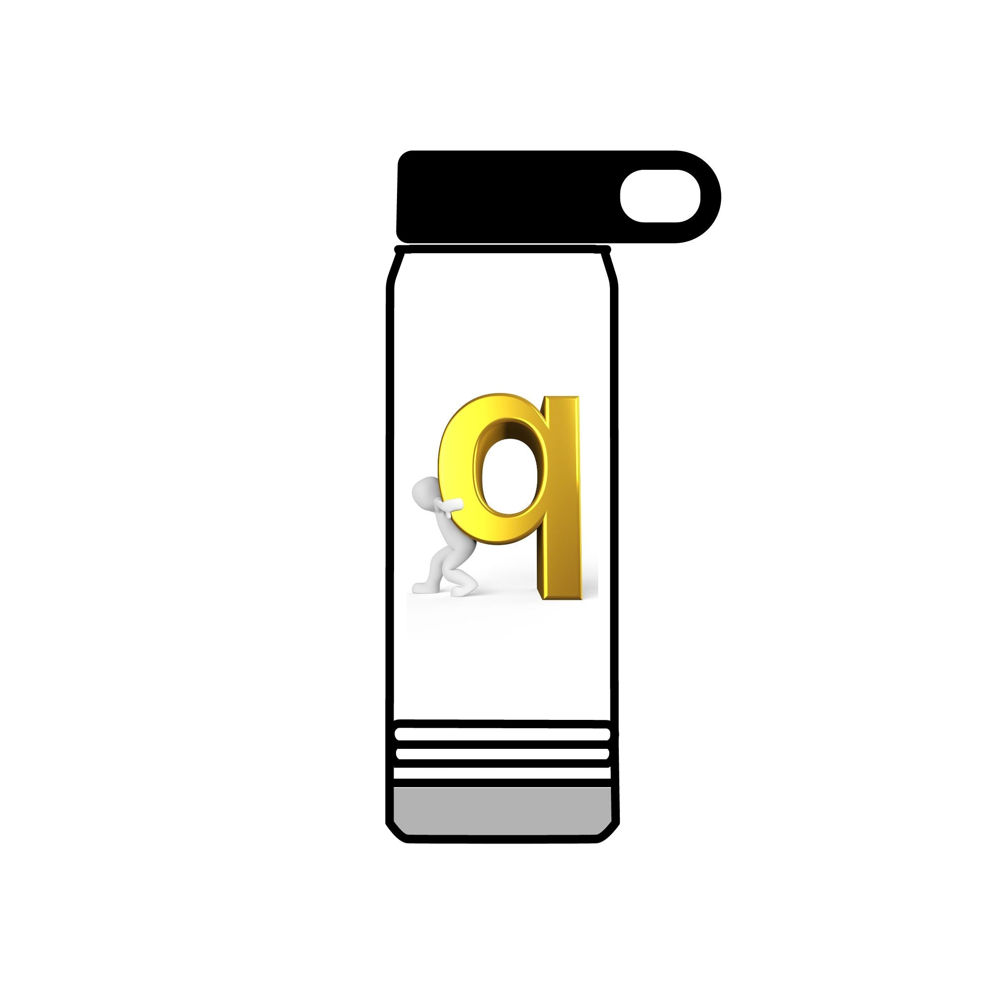 3D Gold Letter Q with Character Water Bottle | 20oz Stainless Steel