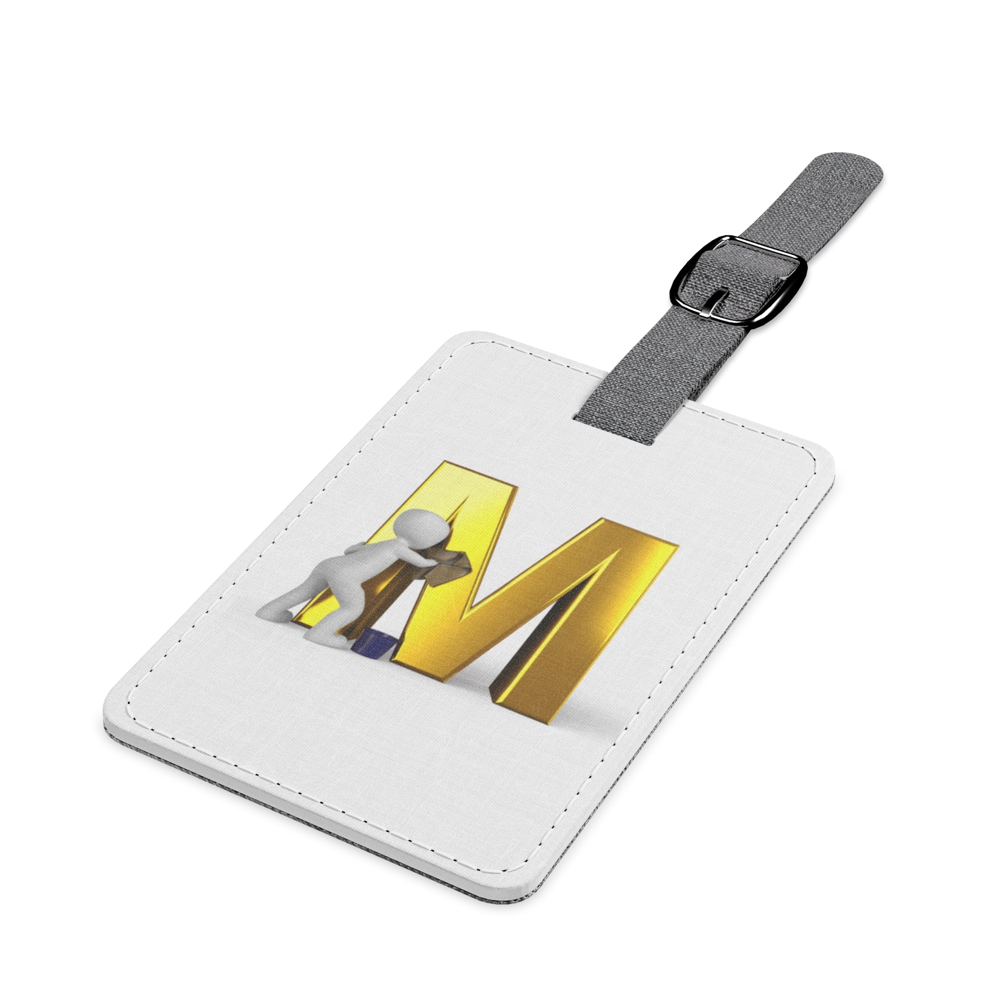 Gold Letter M with Figure Luggage Tag | Saffiano Polyester Rectangle
