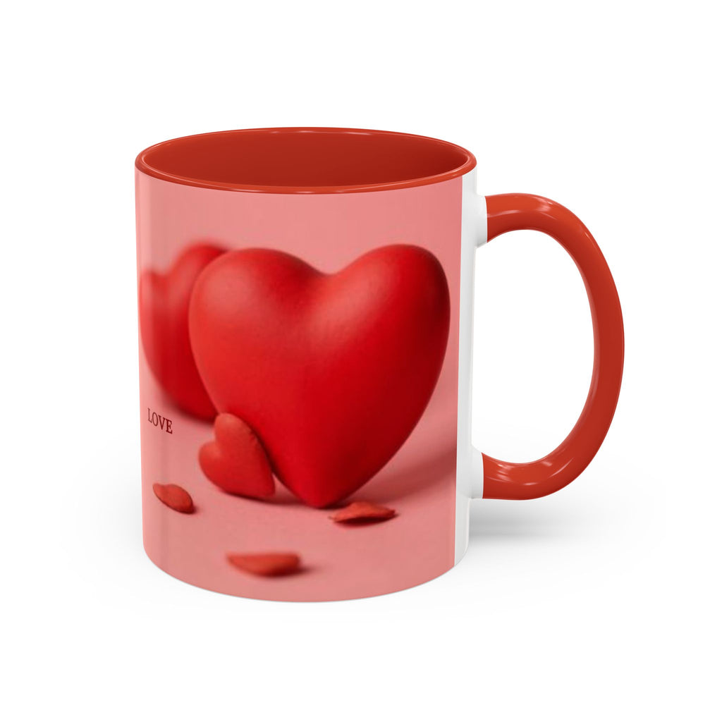 Red Heart Love Design Accent Coffee Mug | Valentine Heart Ceramic Mug