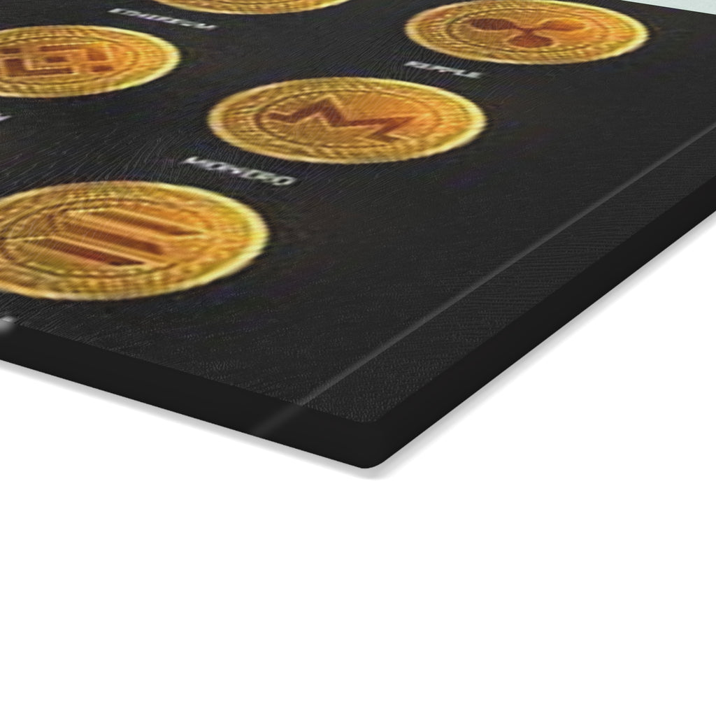 Cryptocurrency Coins glass cutting board | Bitcoin Ethereum Ripple Litecoin Binance Monero